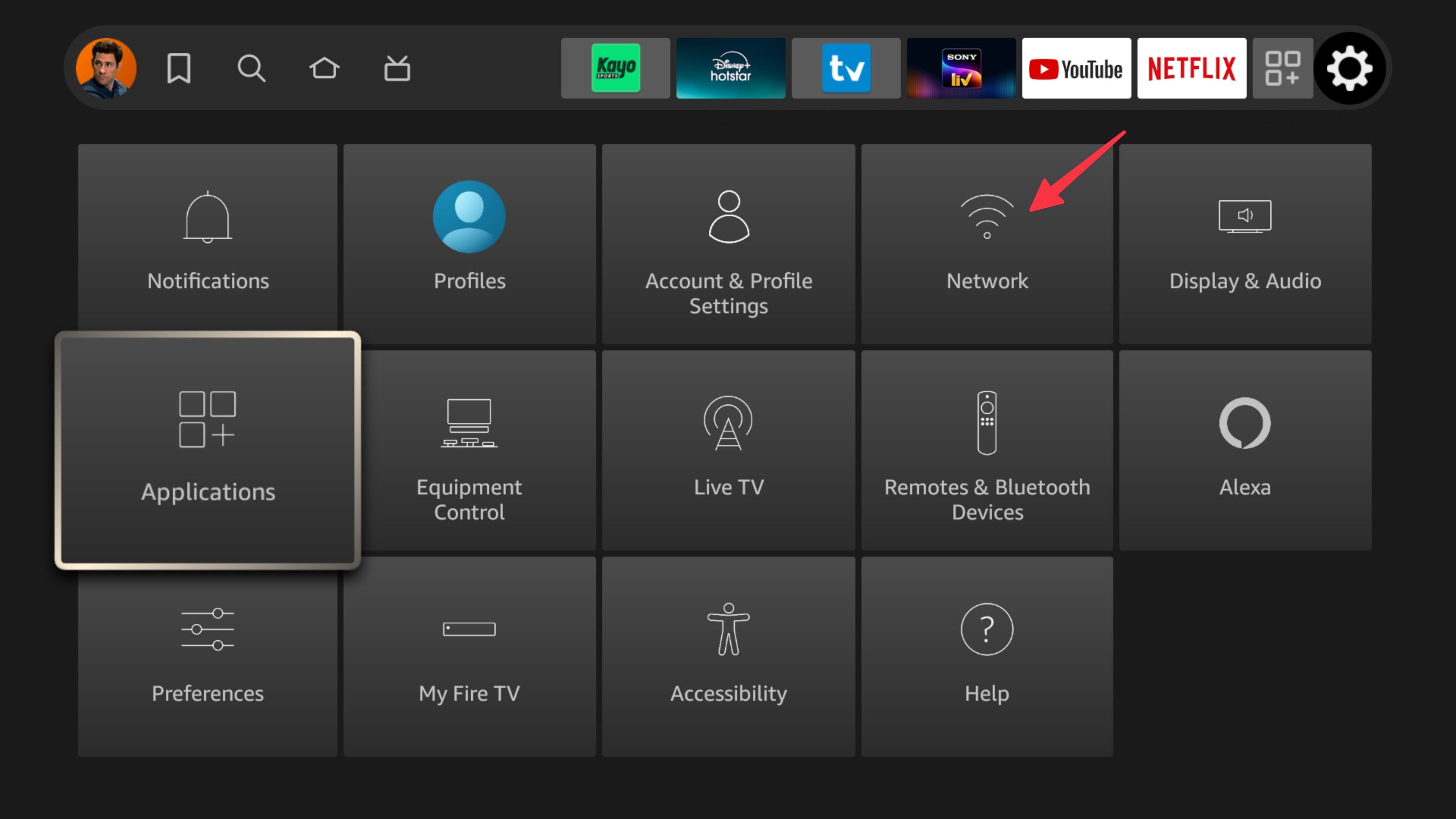 rede aberta nas configurações do Fire TV