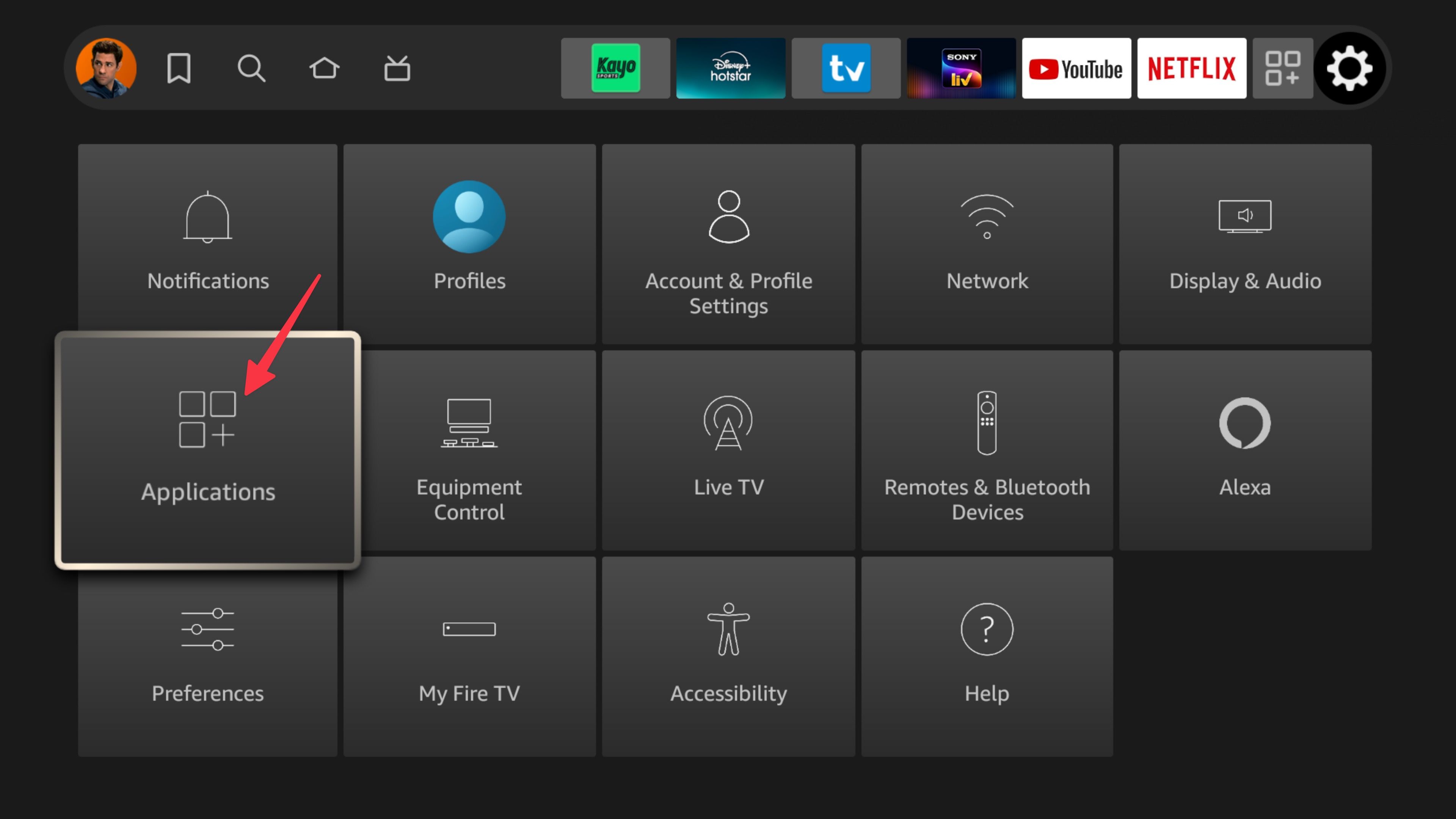 abrir menu de aplicativos no Fire TV