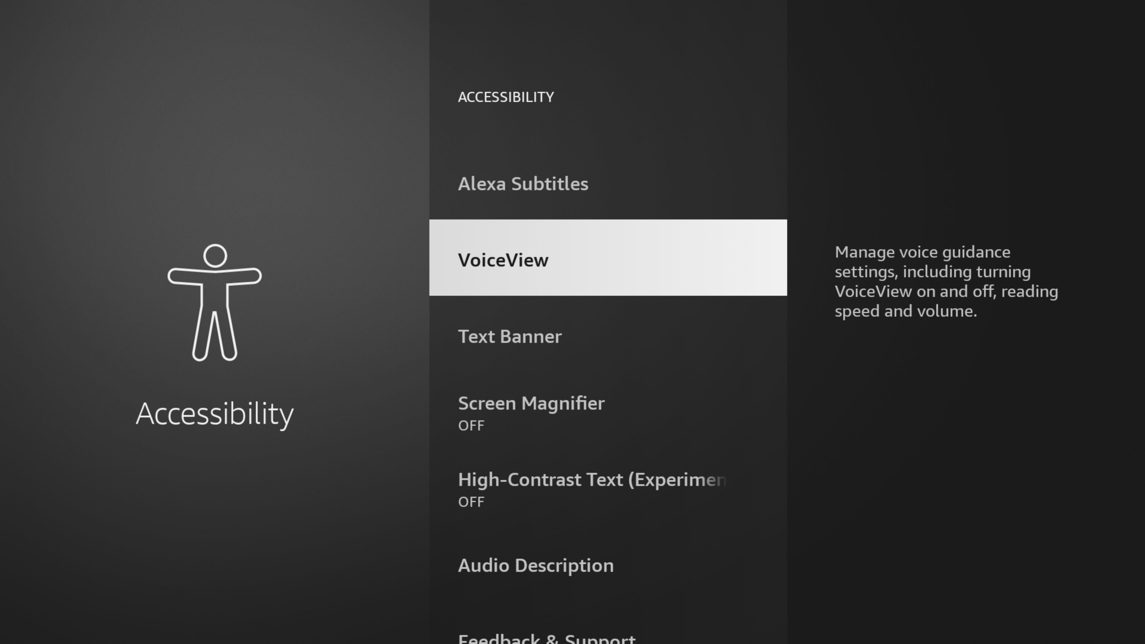 Menu VoiceView na Fire TV