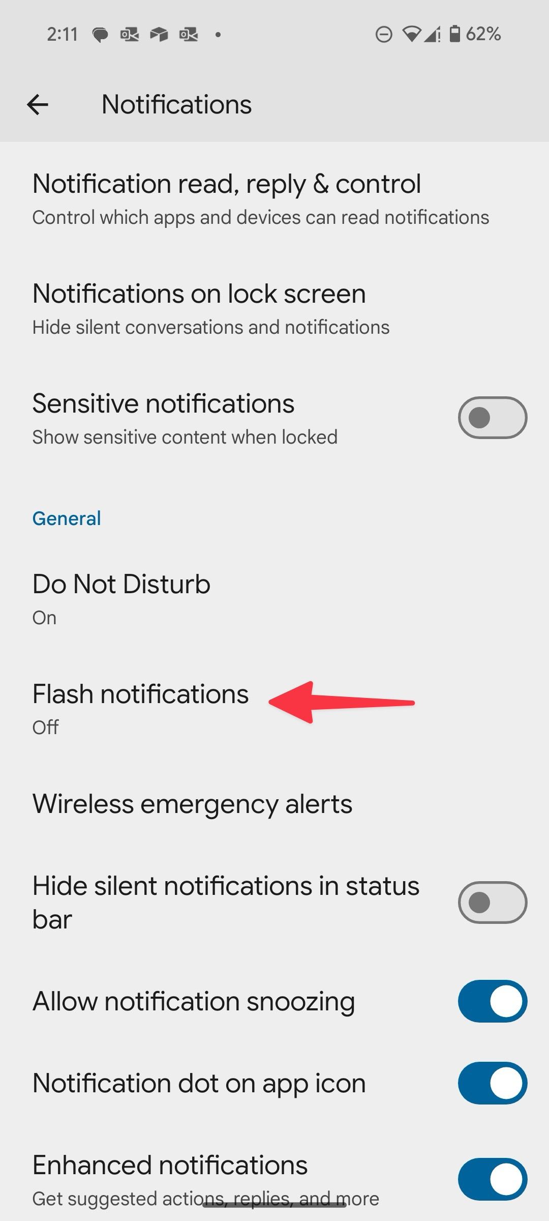 Desativar notificações flash