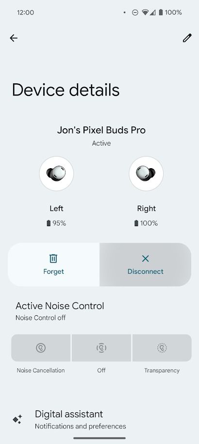 detalhes do pixel buds pro conectado no android