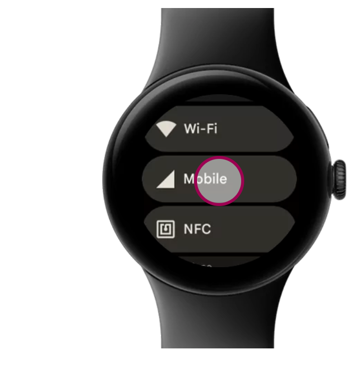 A opção Mobile em um smartwatch