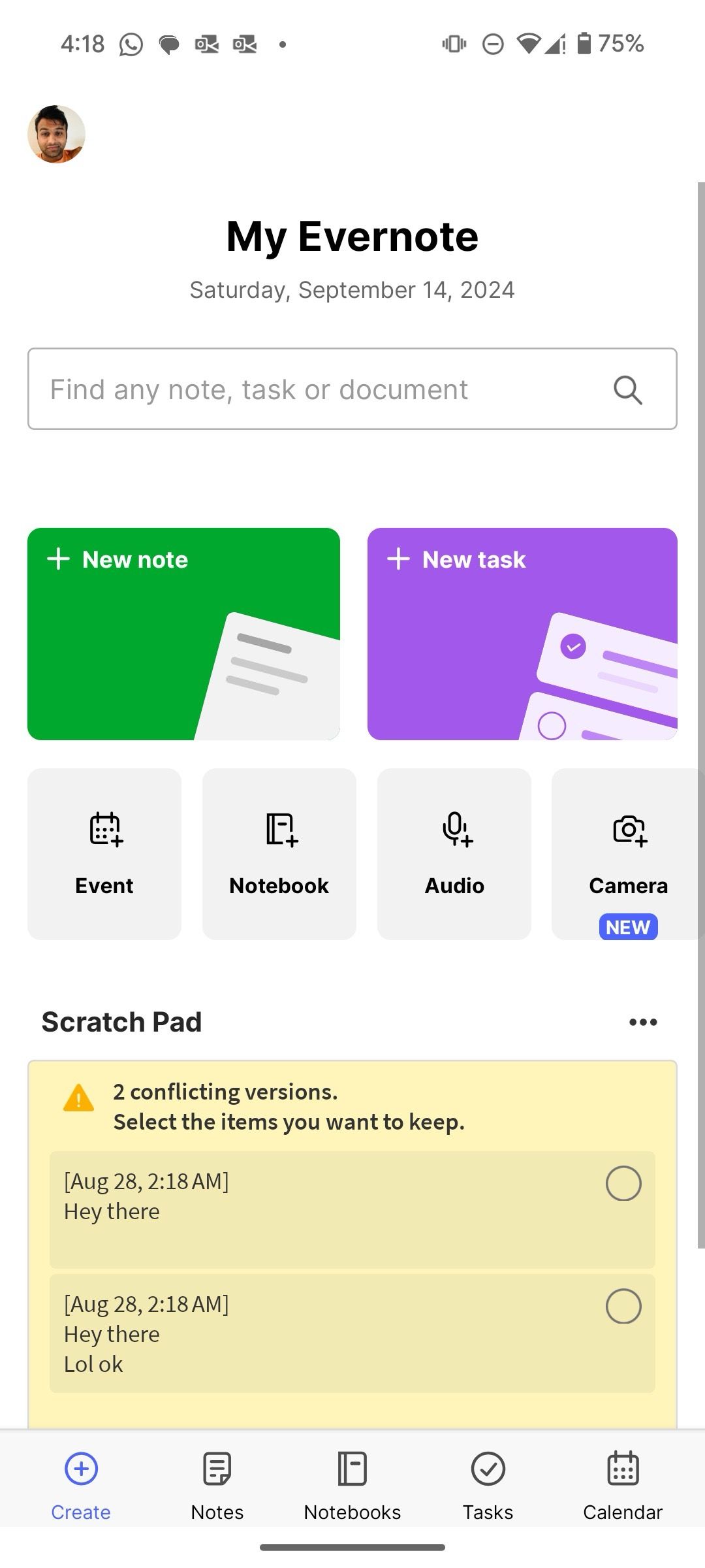 Abra o menu inicial no Evernote