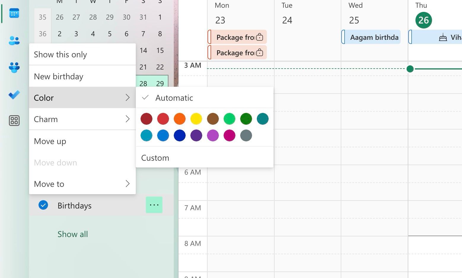 personalizar a cor do calendário do Outlook