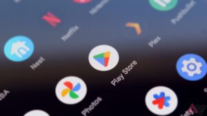 A photo of Google's Play Store app icon in the Android app drawer.