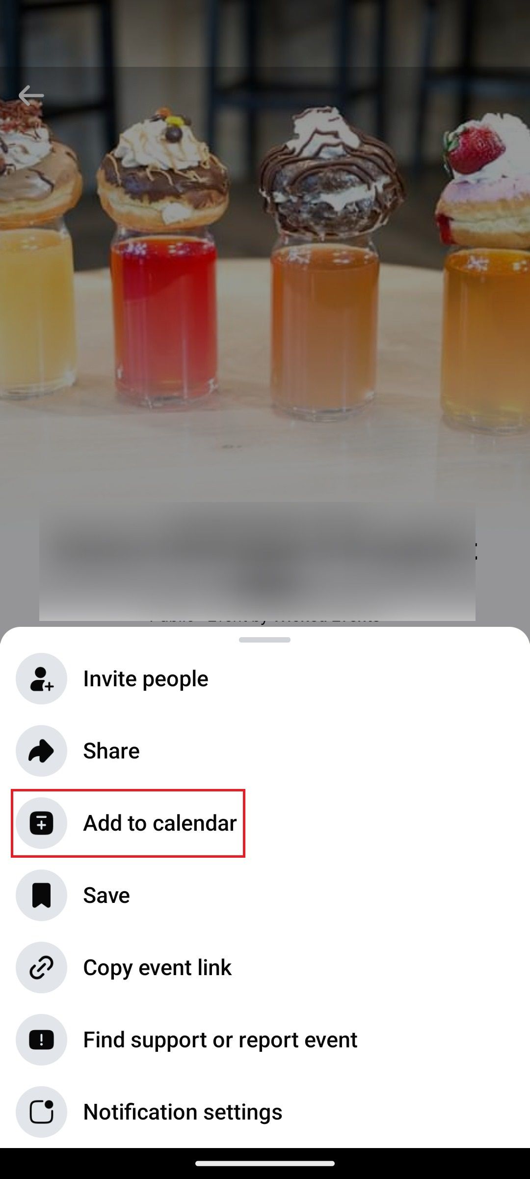 O menu mais para um evento no aplicativo do Facebook para Android