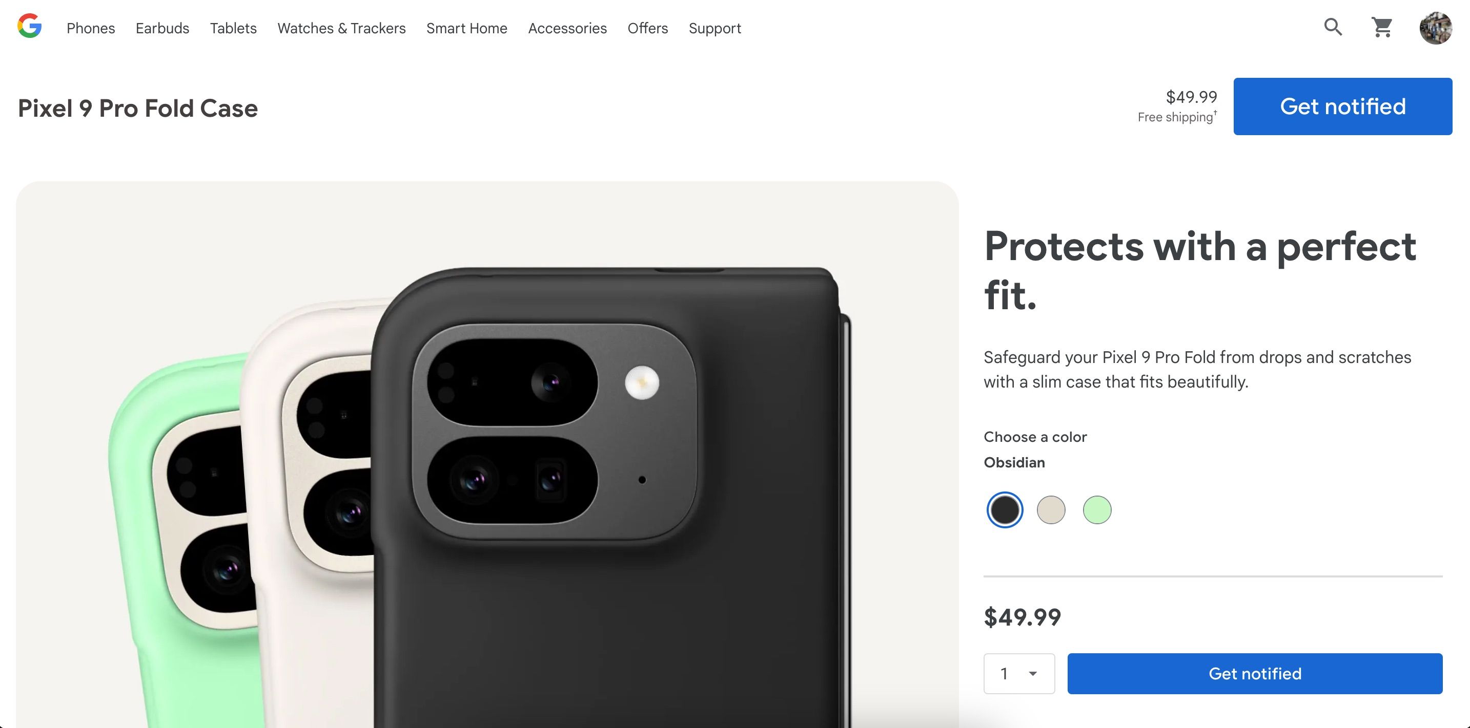 A listagem da Google Store da capa dobrável para Pixel 9 Pro