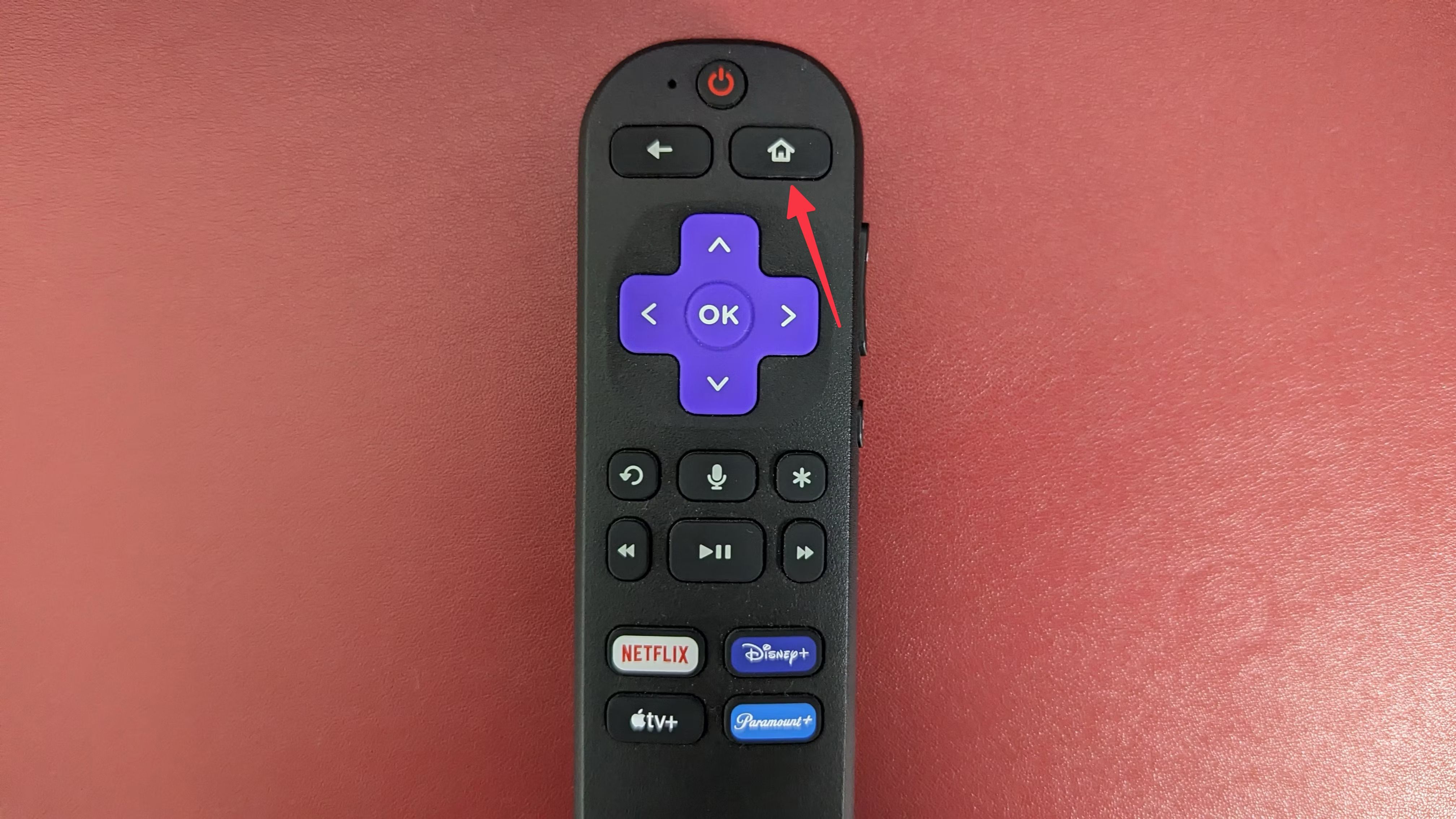 Controle remoto Roku com botão home destacado