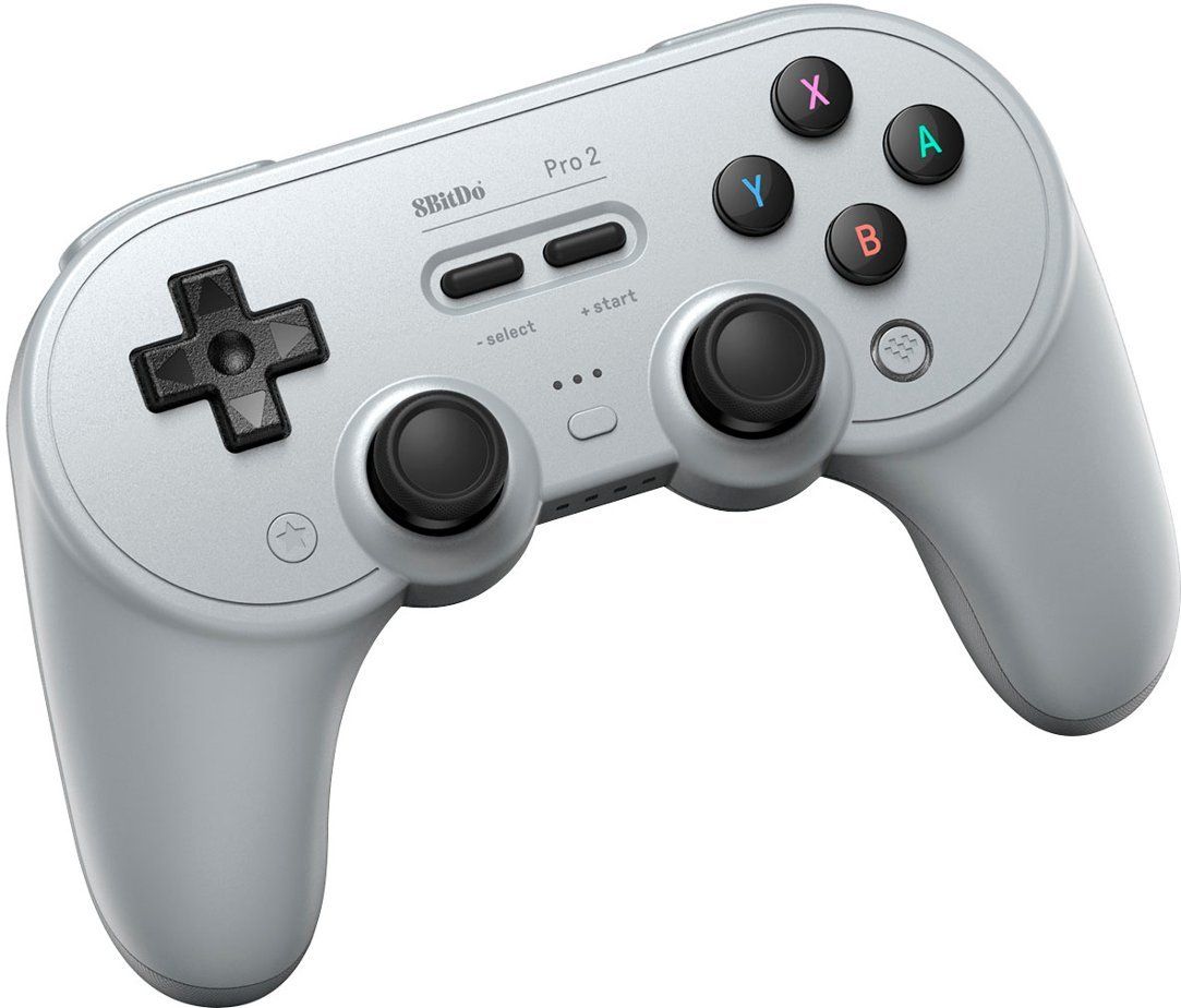 8bitdo pro 2 gamepad em cinza sobre fundo branco