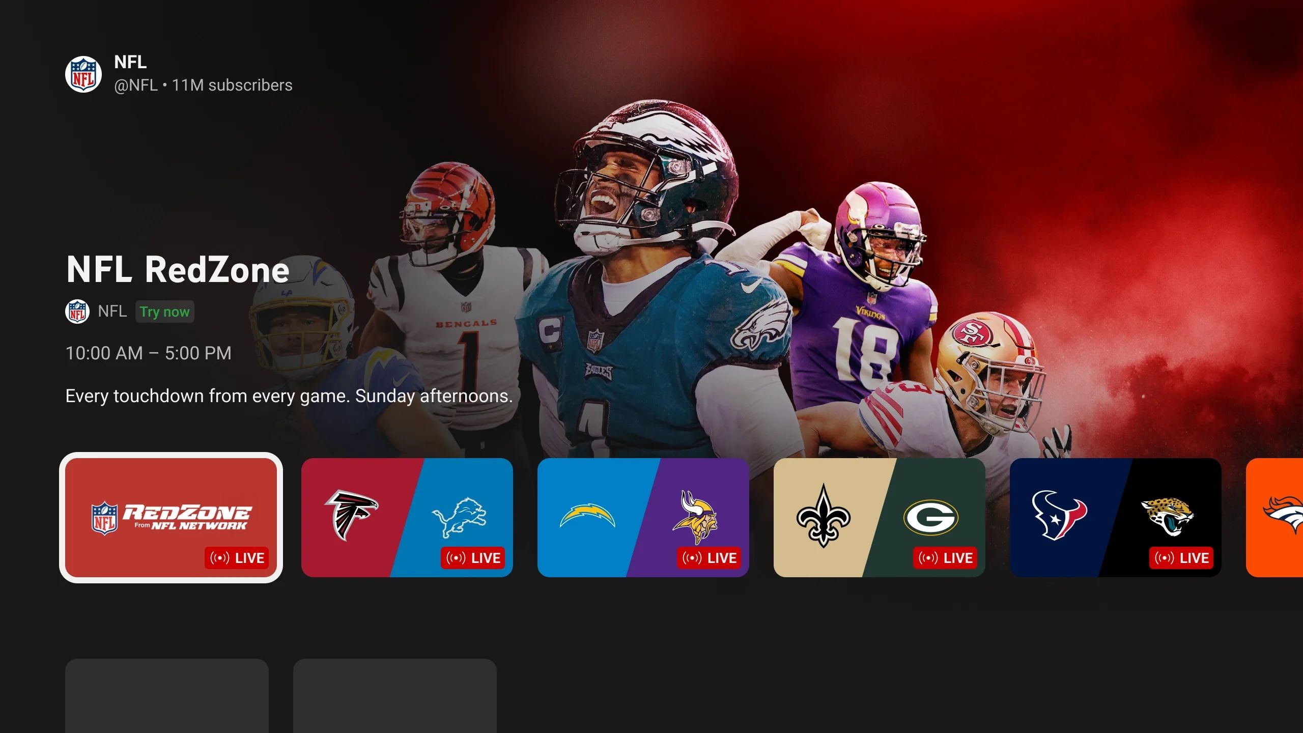 Imagem oficial do Google mostrando NFL RedZone no YouTube TV