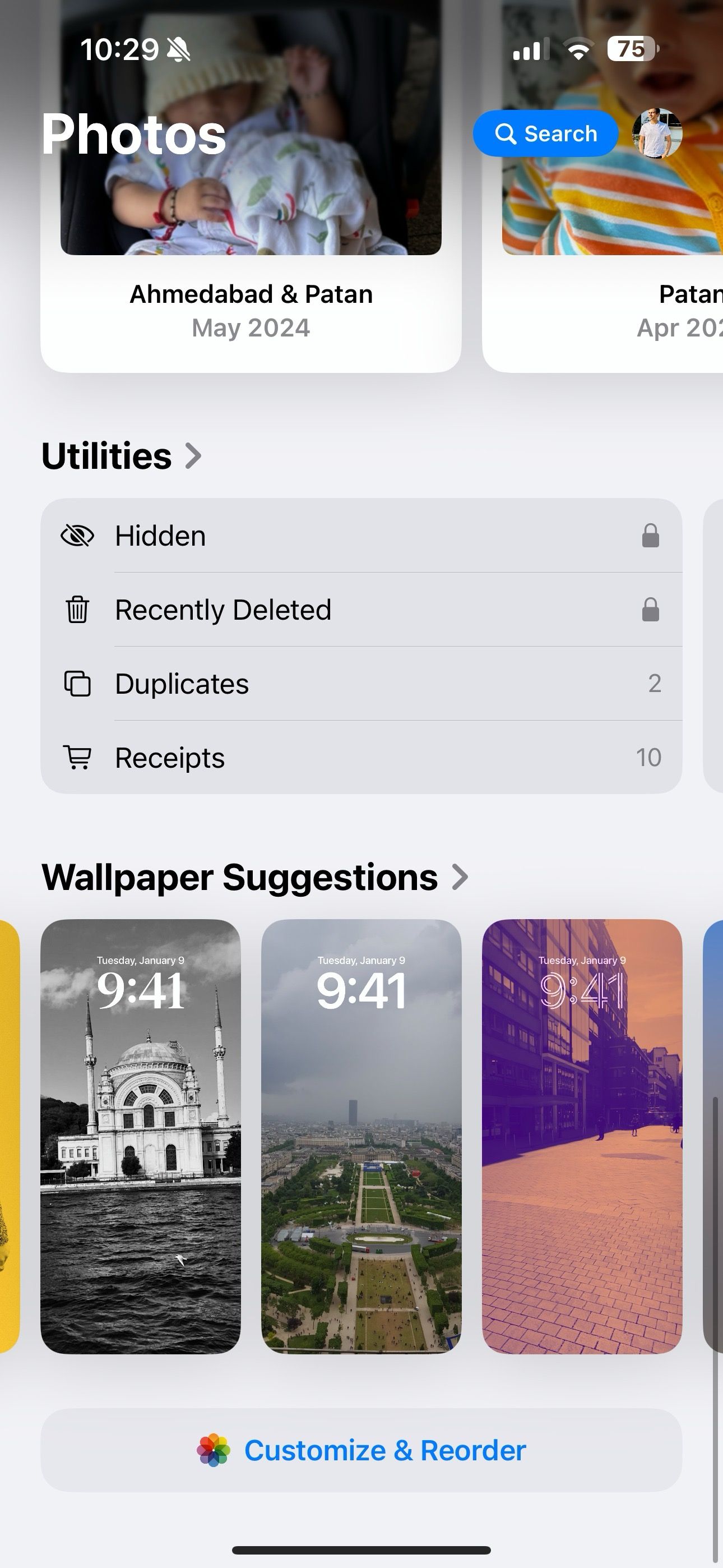 Sugestões de papel de parede no aplicativo Apple Photos