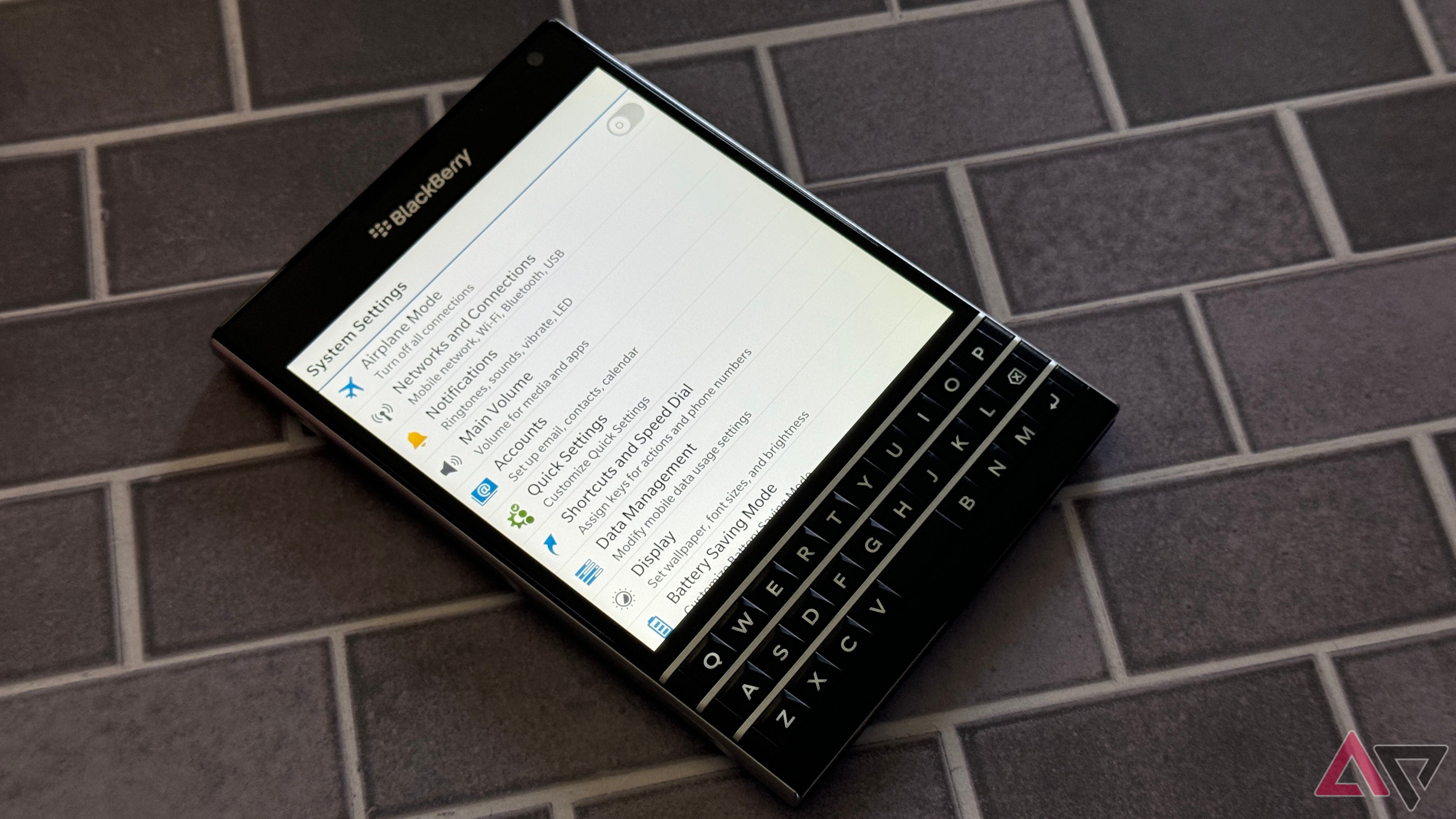 Menu de configurações do BlackBerry Passport