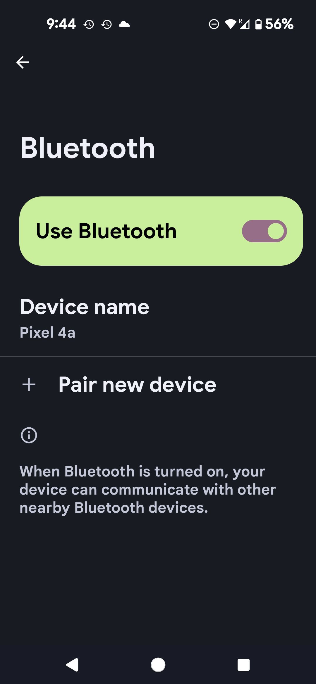 Menu Bluetooth do Google Pixel