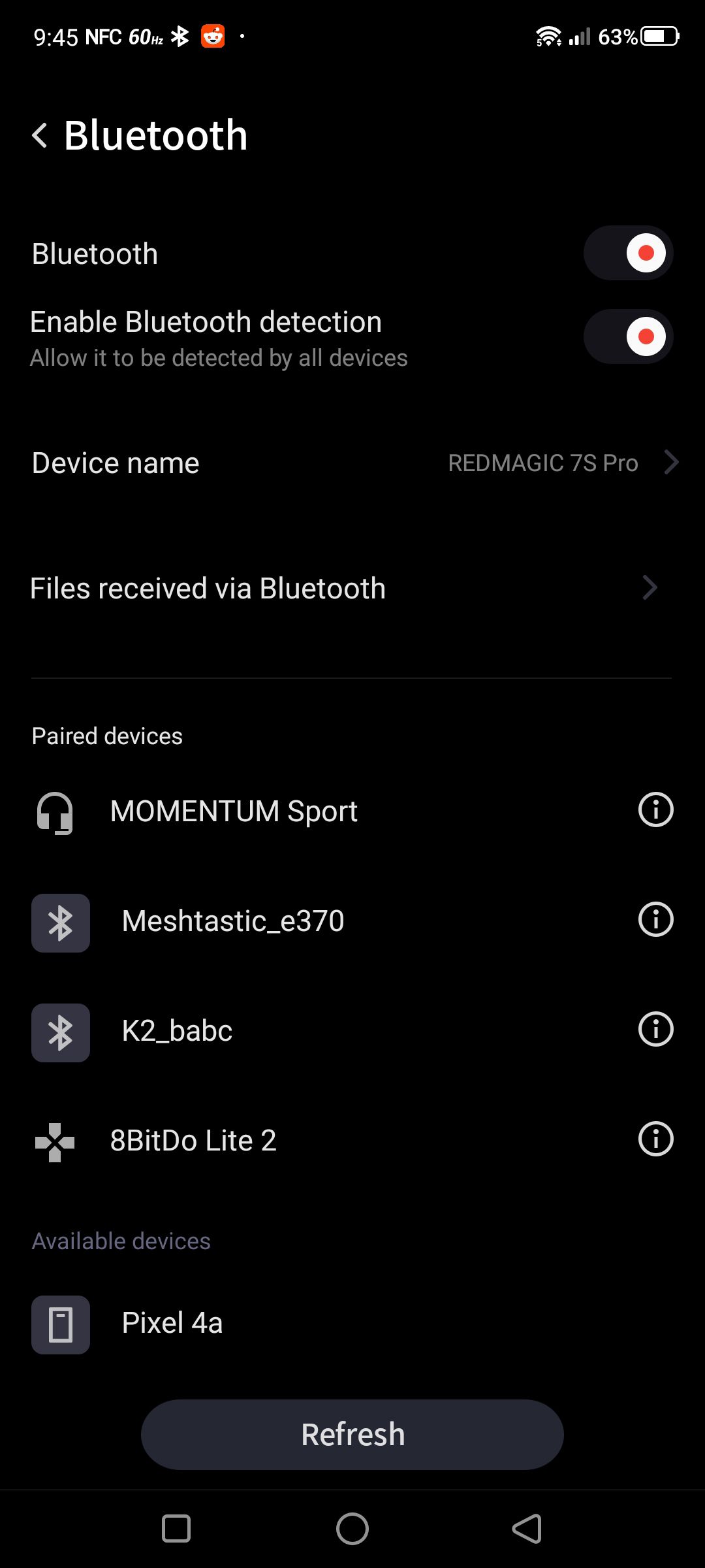 Menu Bluetooth Redmagic