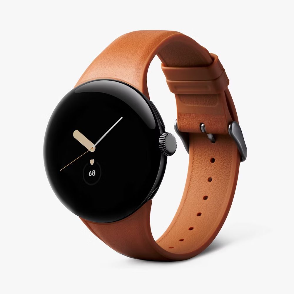 Uma renderização da pulseira Bellroy Pixel Watch 3 em terracota