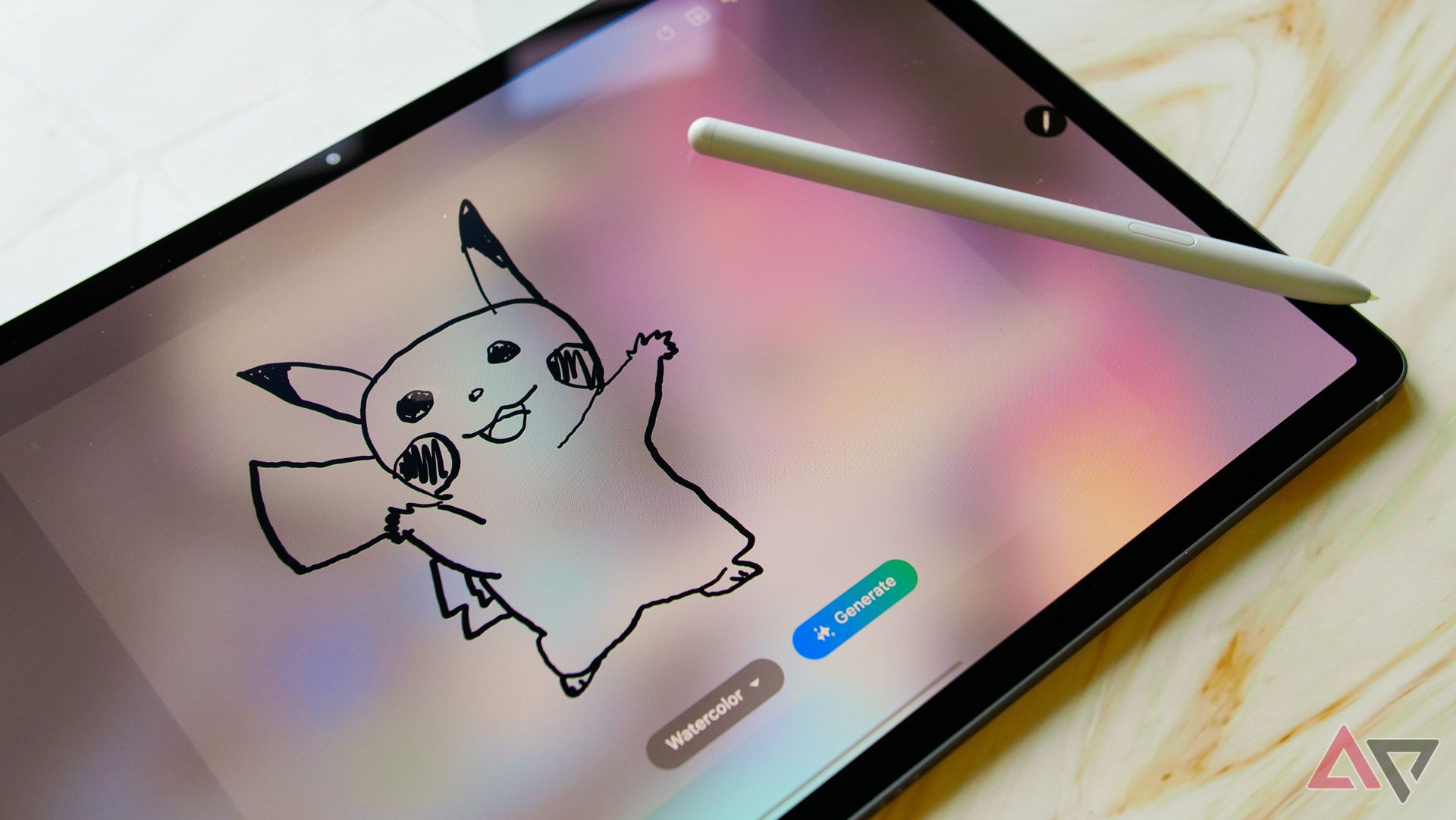 Um rabisco do Pikachu mostrado no Galaxy Tab S10+