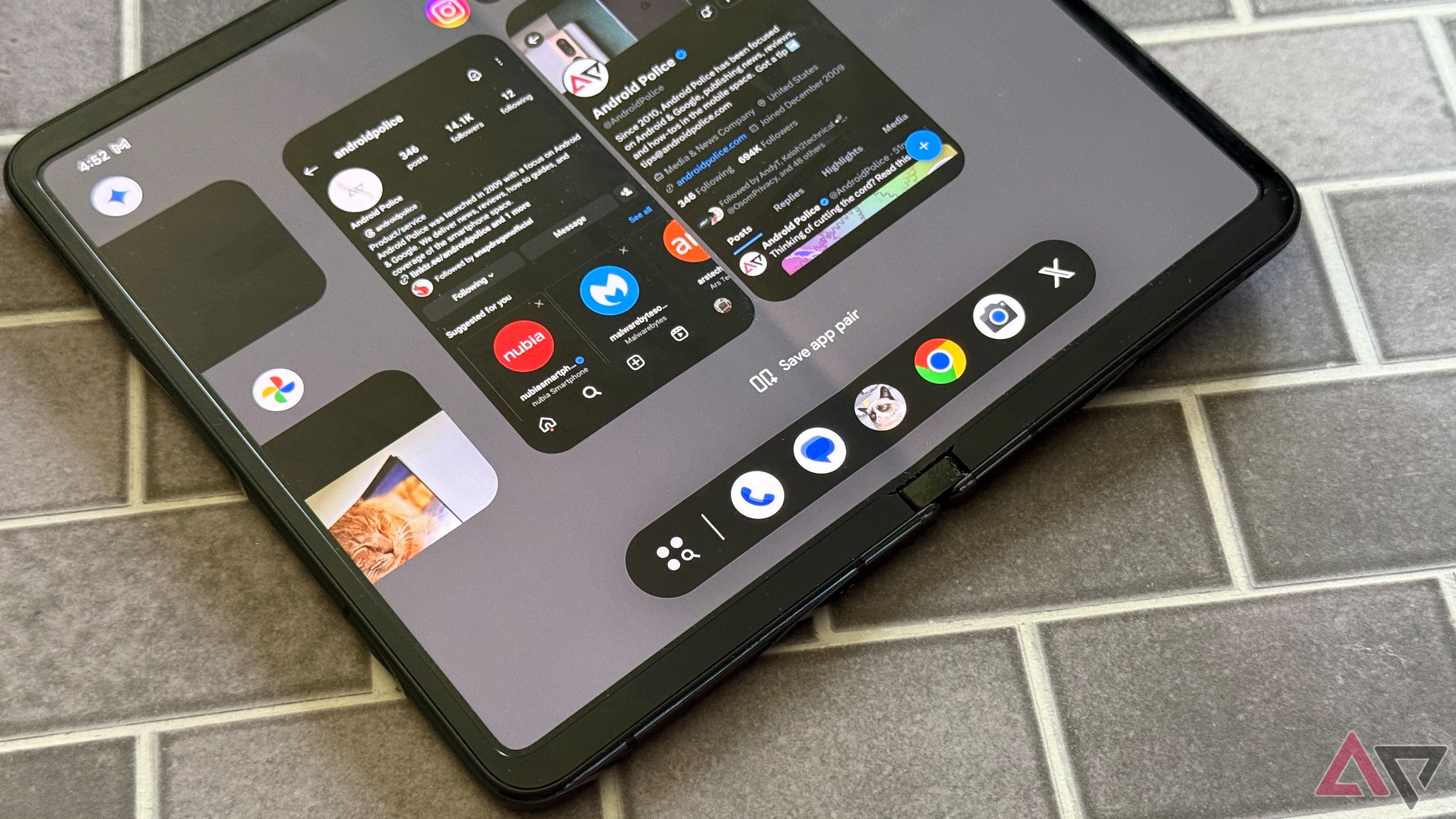 Configuração de par de aplicativos no Google Pixel Fold