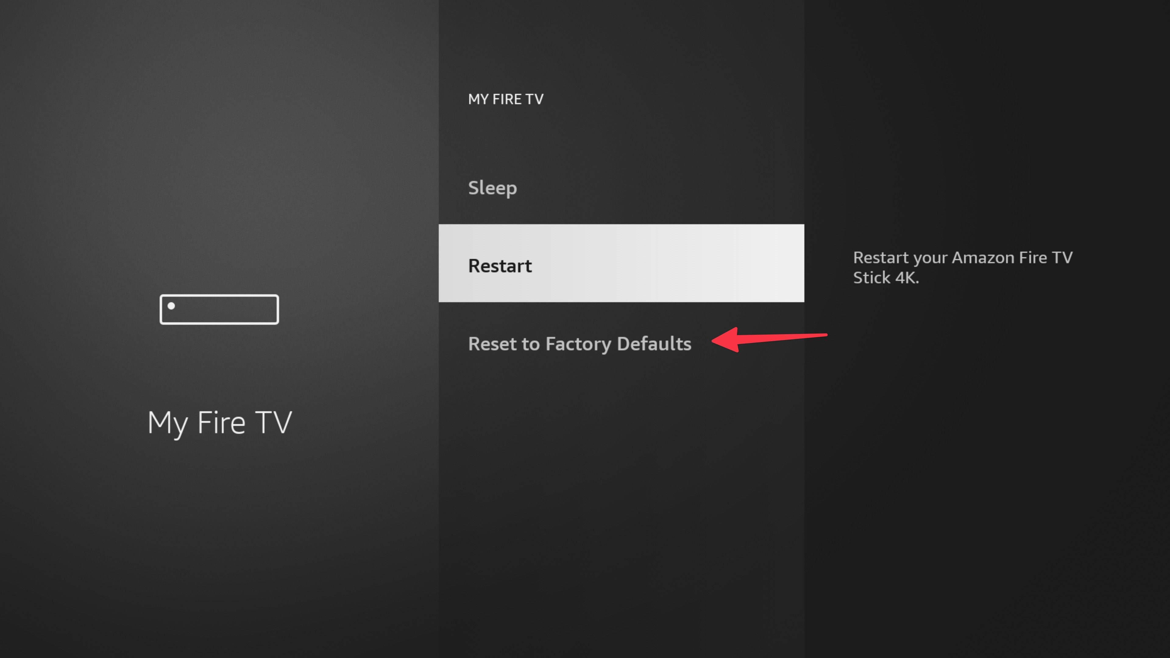 Redefinir Fire TV Stick para os padrões de fábrica