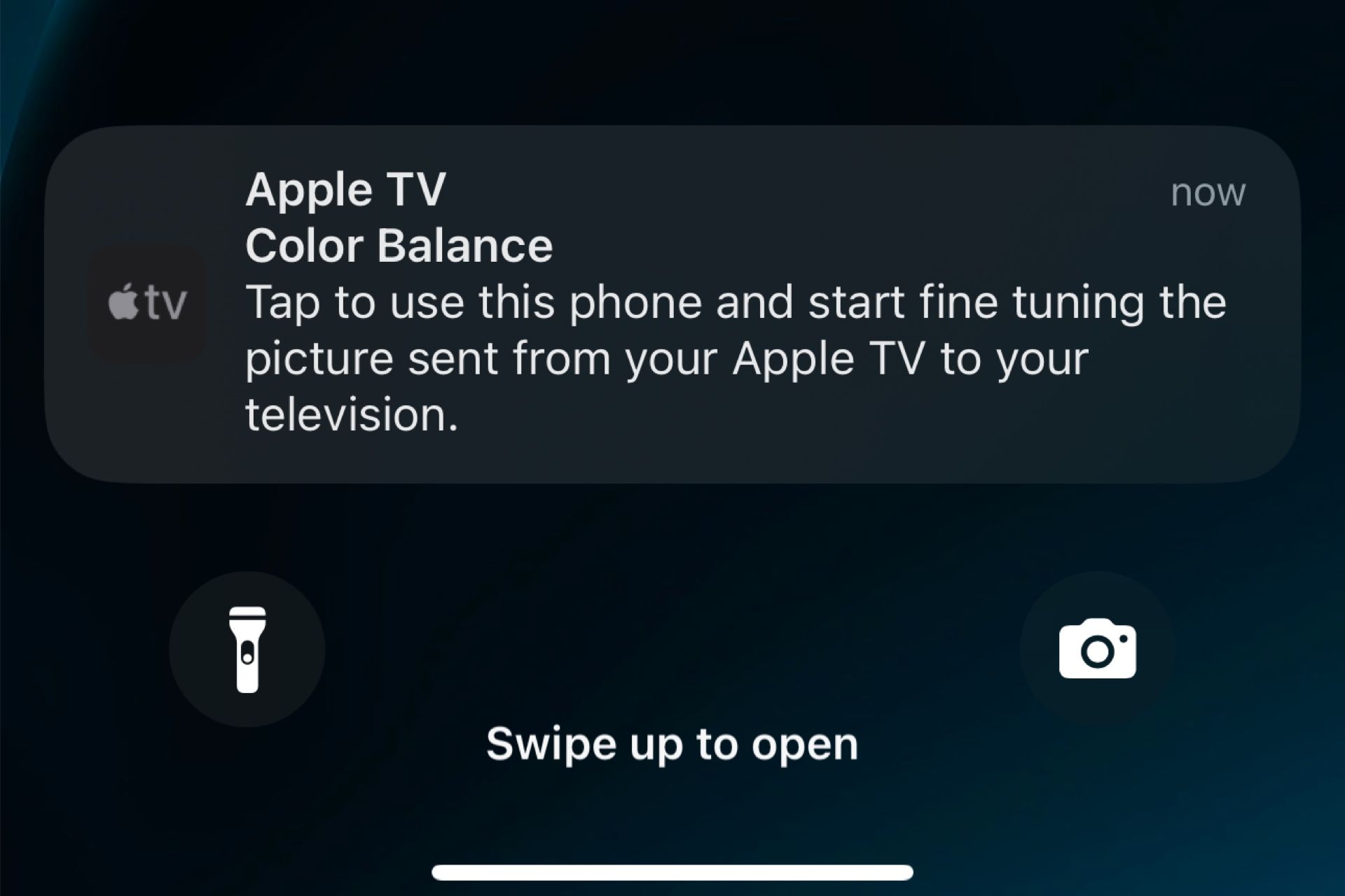 Notificação do iPhone para calibrar as cores da Apple TV