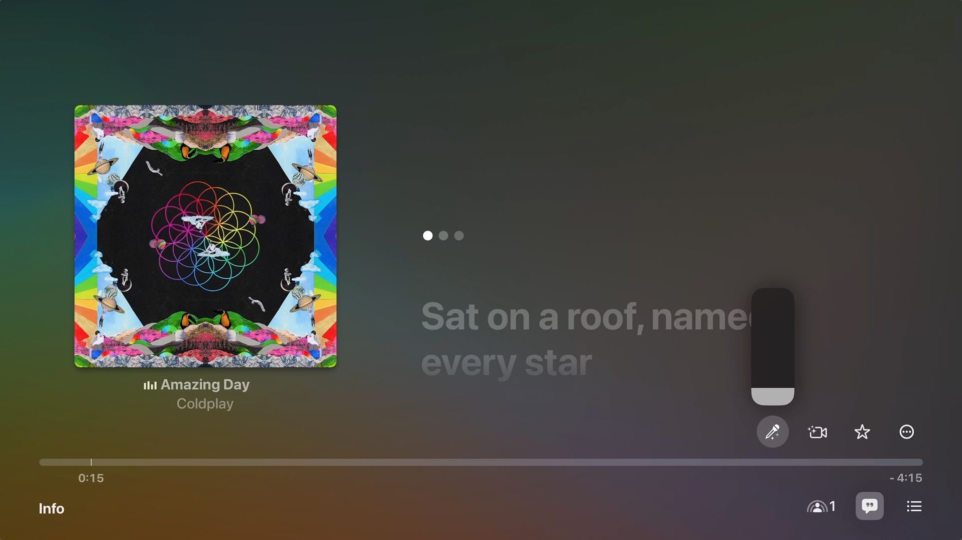 Recurso de canto do Apple Music na Apple TV em ação