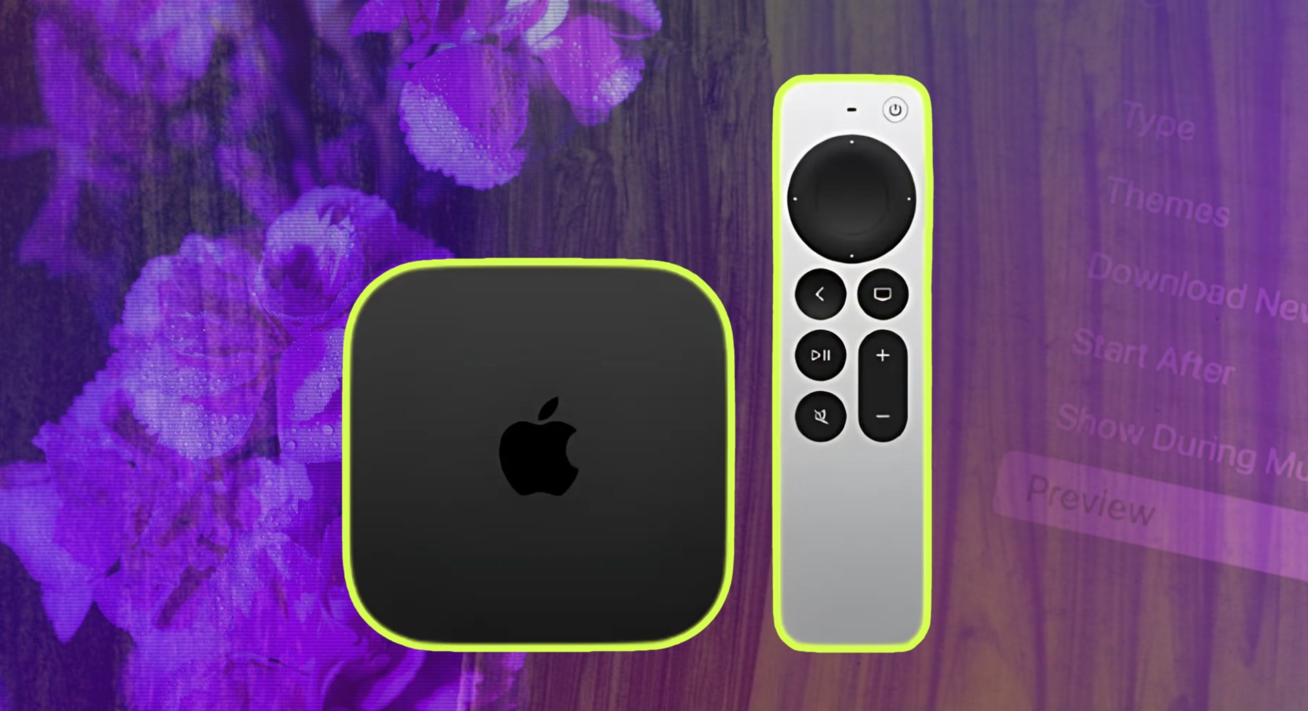 Um dispositivo Apple TV próximo ao controle remoto