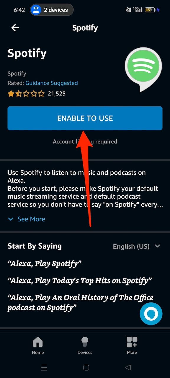 Habilitando a habilidade Spotify no aplicativo Amazon Alexa