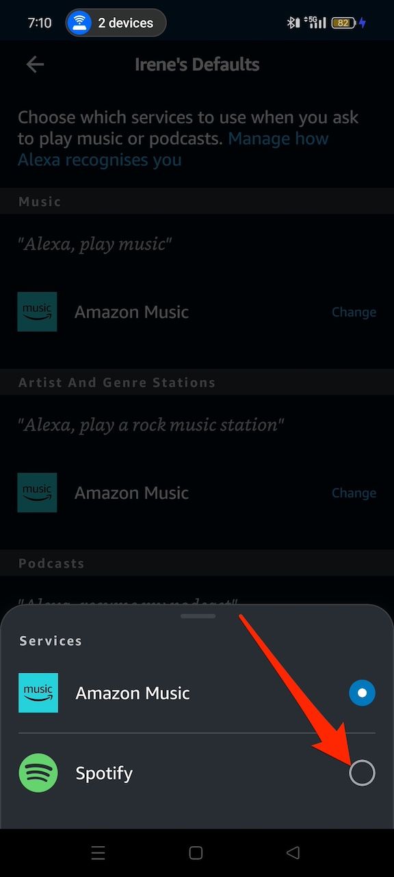 Mudando o serviço de streaming de música padrão do Amazon Music para o Spotify no aplicativo Amazon Alexa