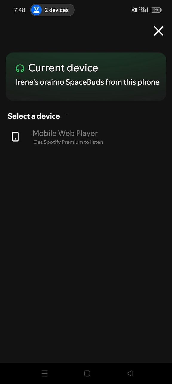 Pesquisa de menu do Spotify Connect em busca de dispositivos disponíveis no aplicativo Spotify