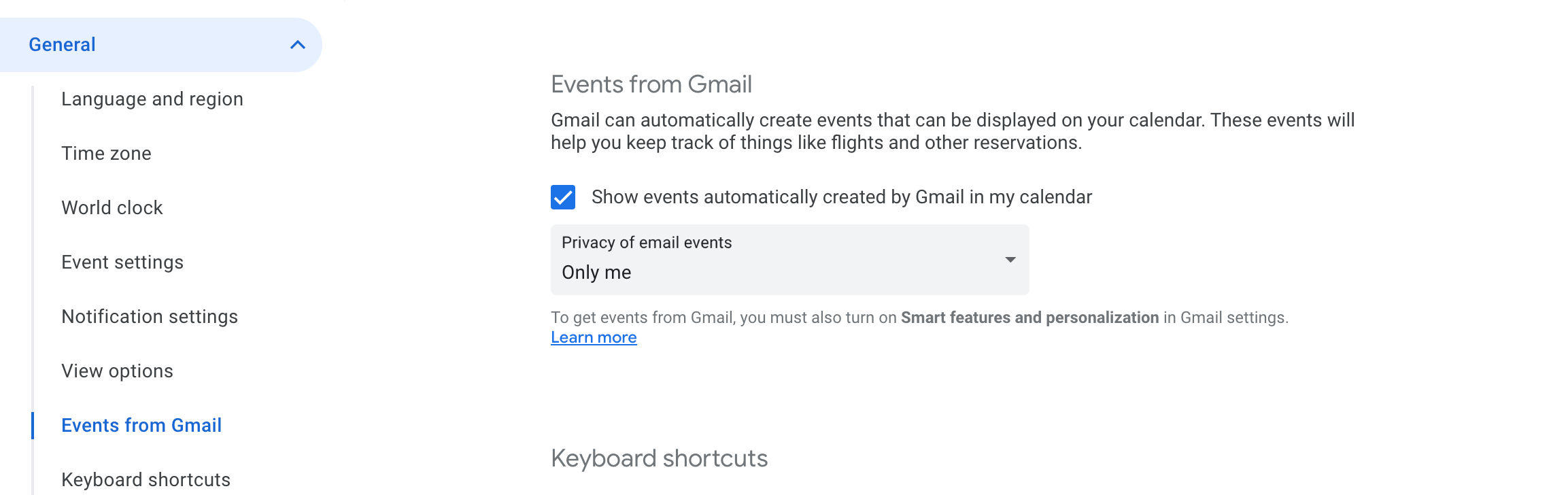 Integre eventos do Gmail do Calendário