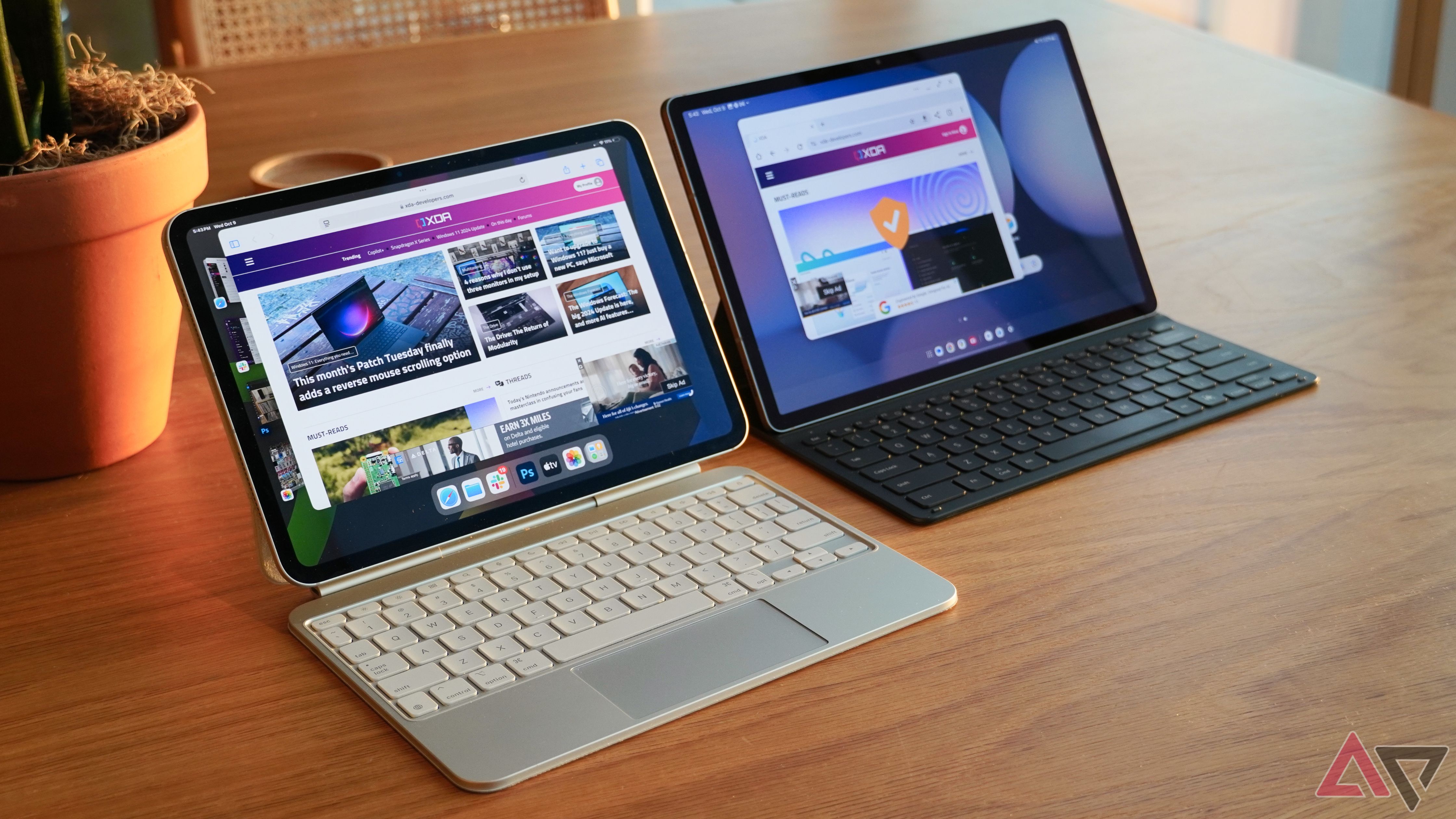 As capas de teclado associadas ao iPad Pro m4 e ao Galaxy Tab S10+.