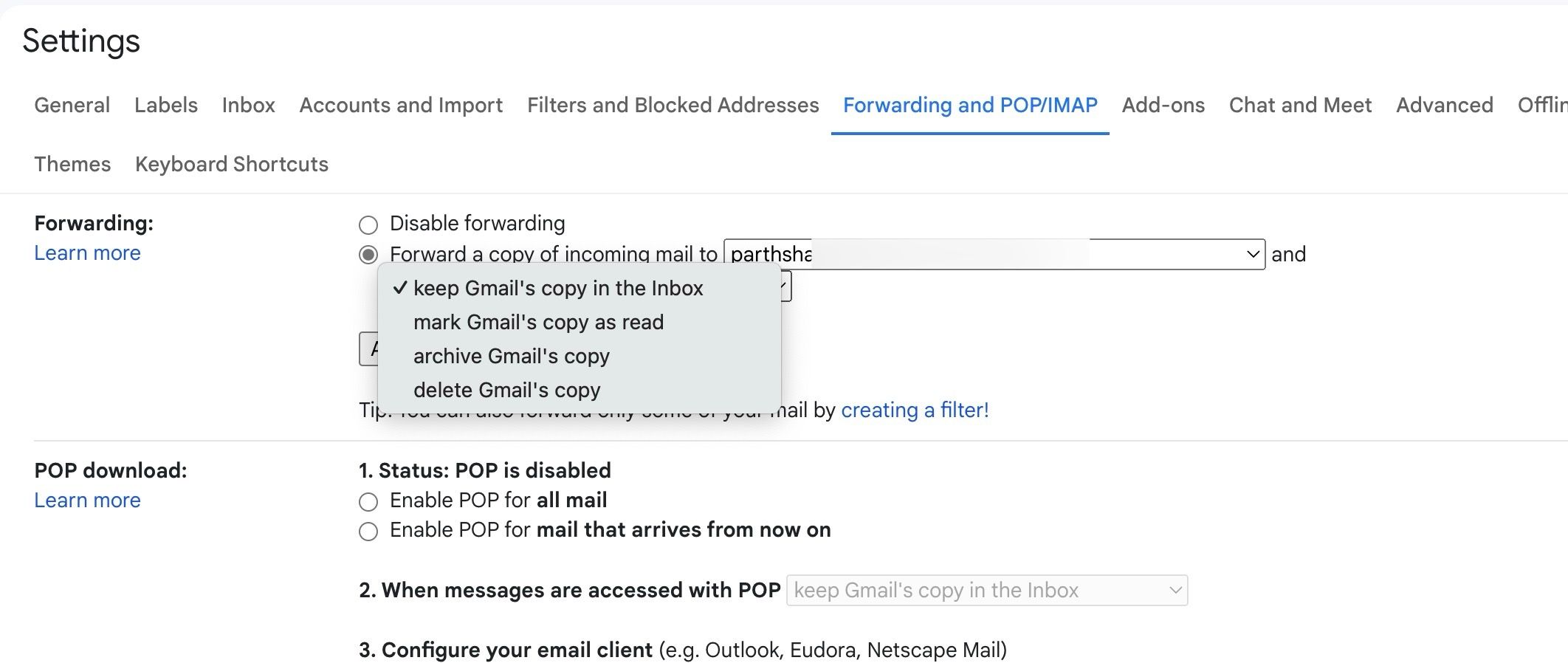 confirmar o encaminhamento do Gmail para o Proton mail