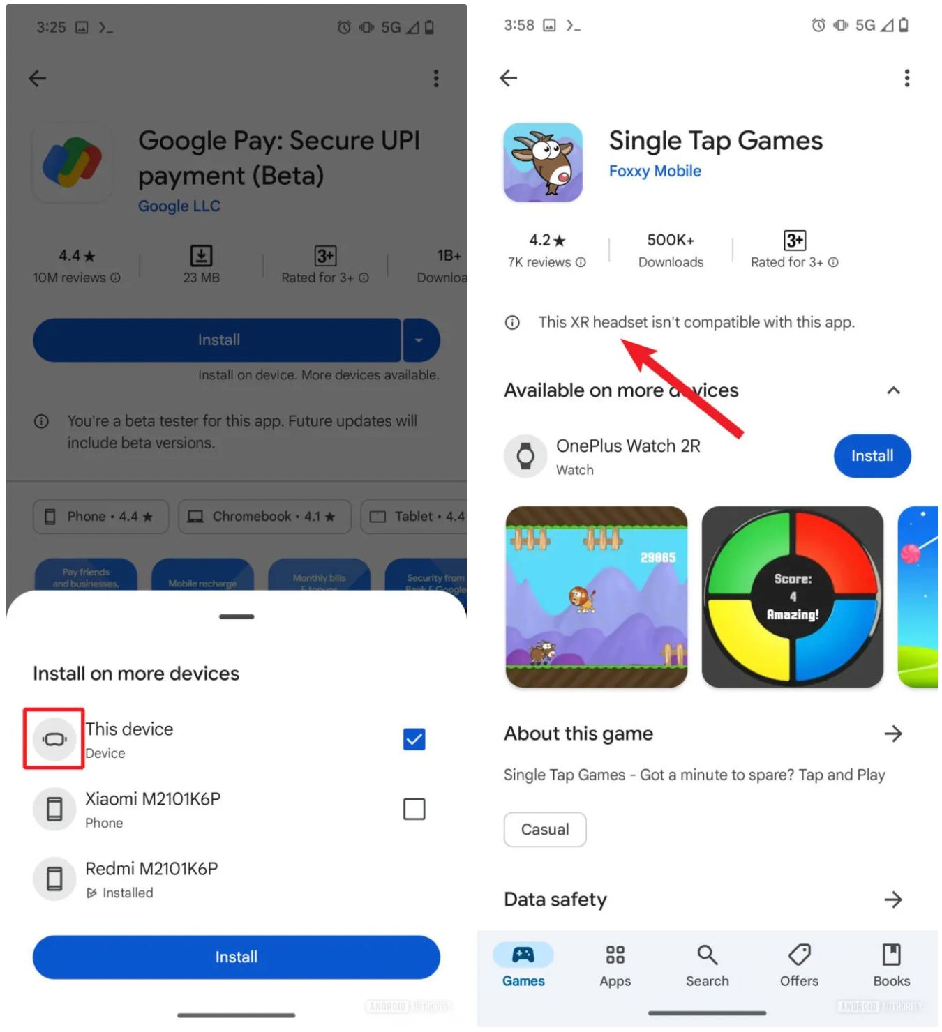 Dispositivos XR da Google Play Store