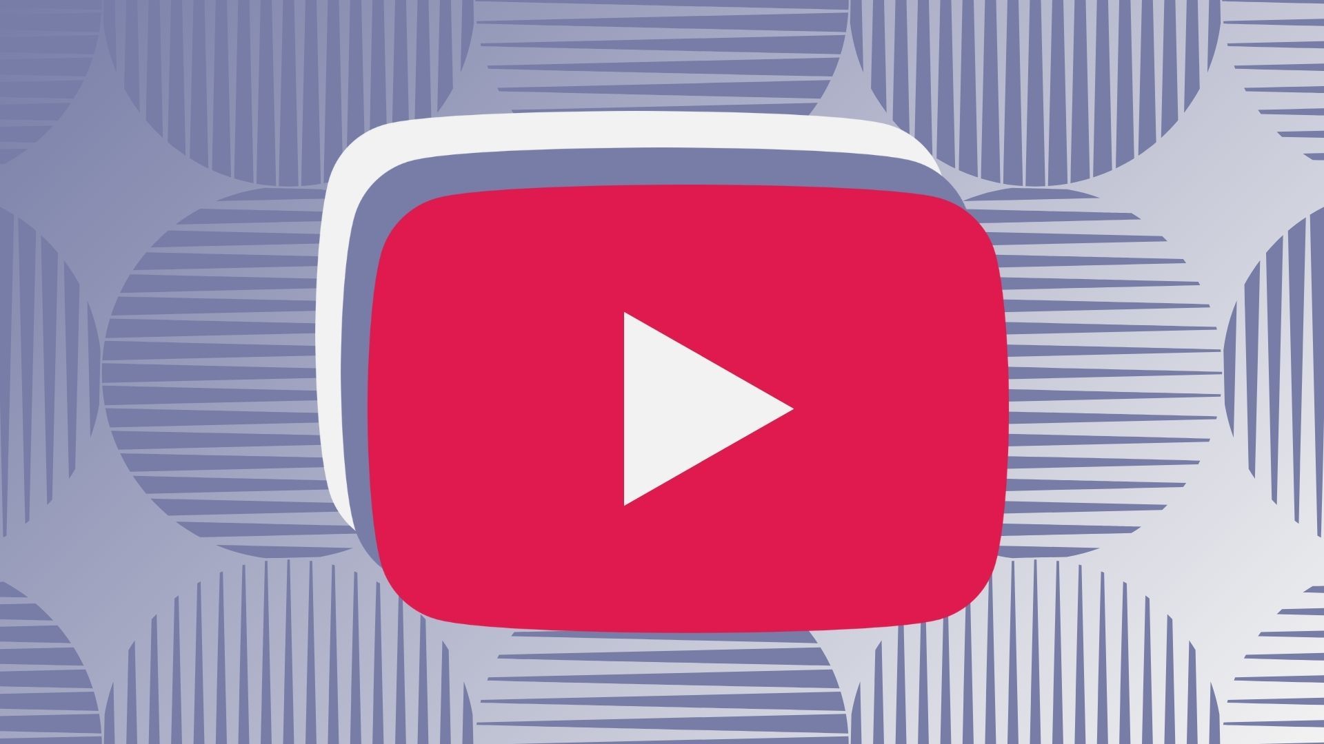 O logotipo do YouTube em branco, azul e vermelho sobre um fundo geométrico.