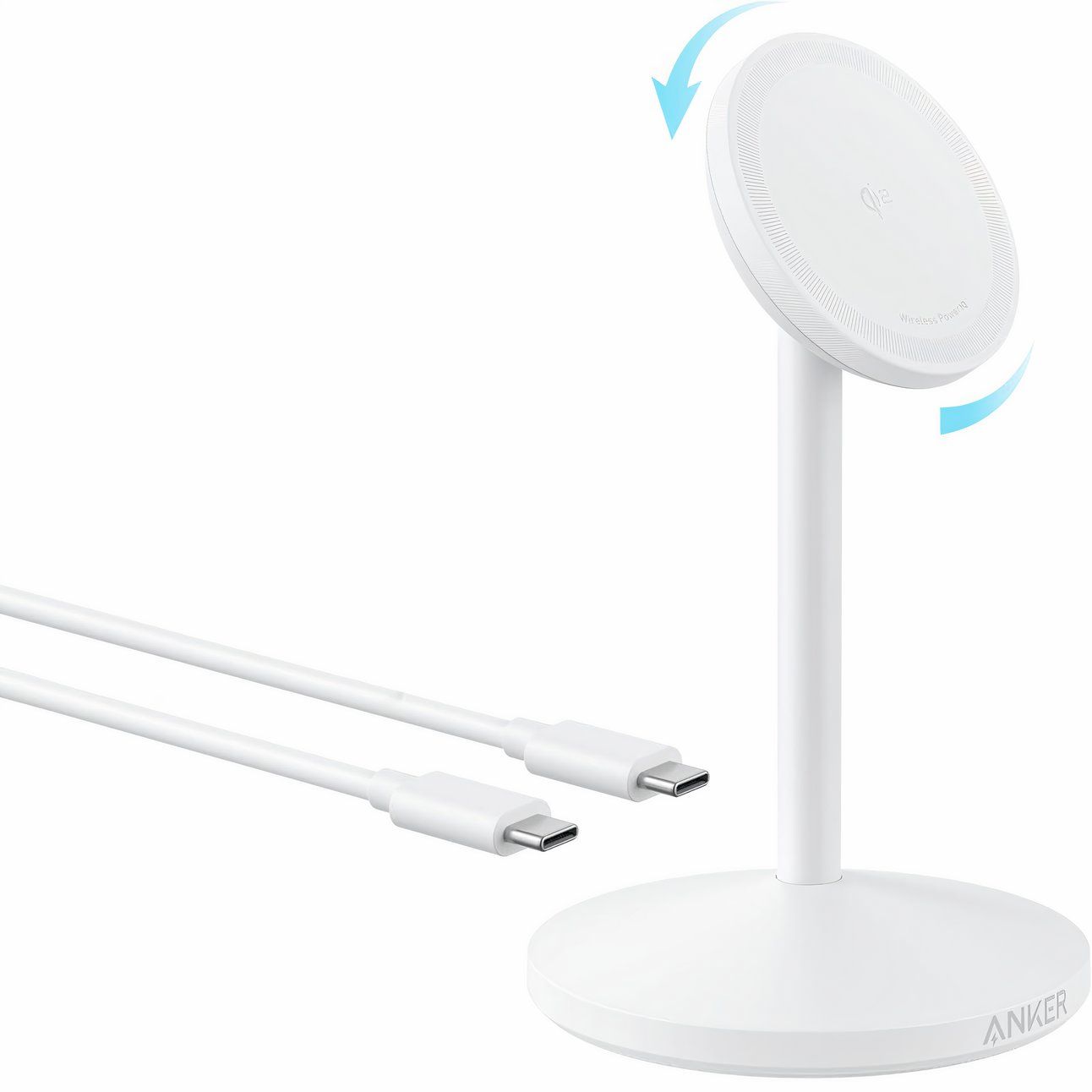 Carregador sem fio Anker MagGo Stand Aurora em um fundo branco