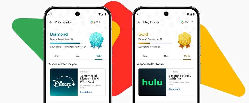 Opções de Play Points Disney e Hulu em telefones