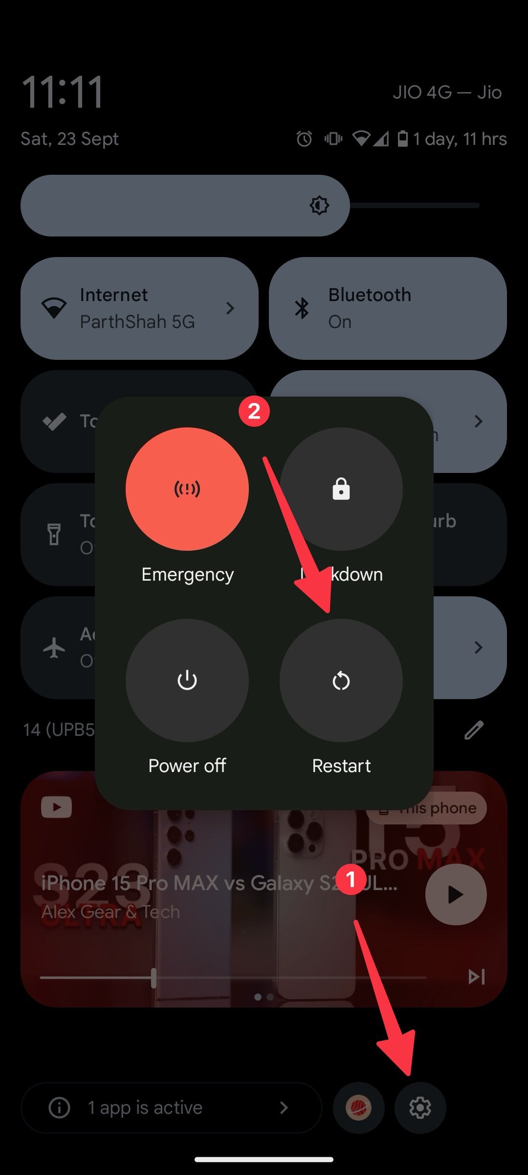 Uma captura de tela mostrando como reiniciar um telefone Android