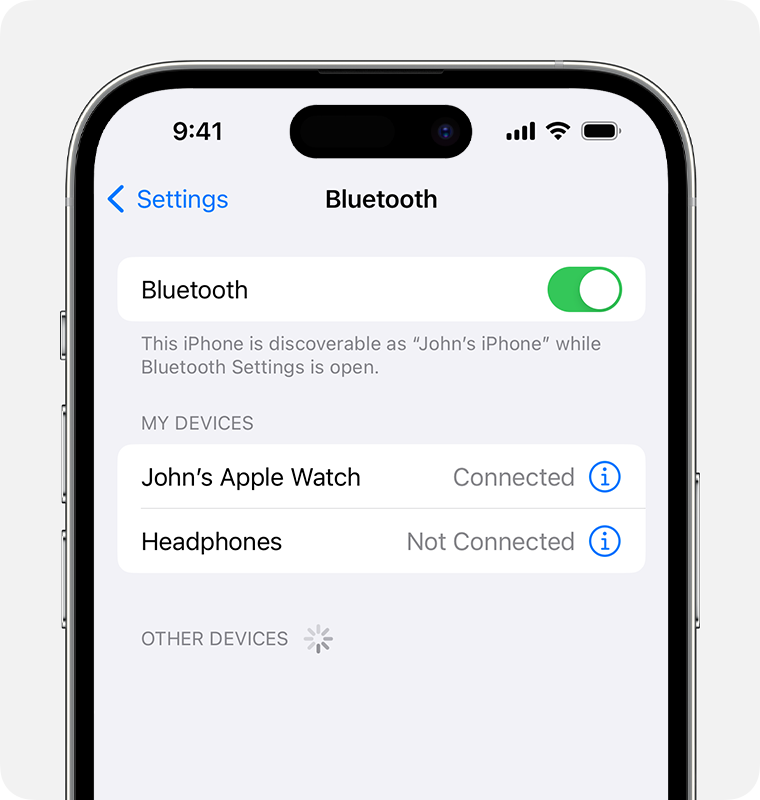 Configurações de Bluetooth do iPhone 14