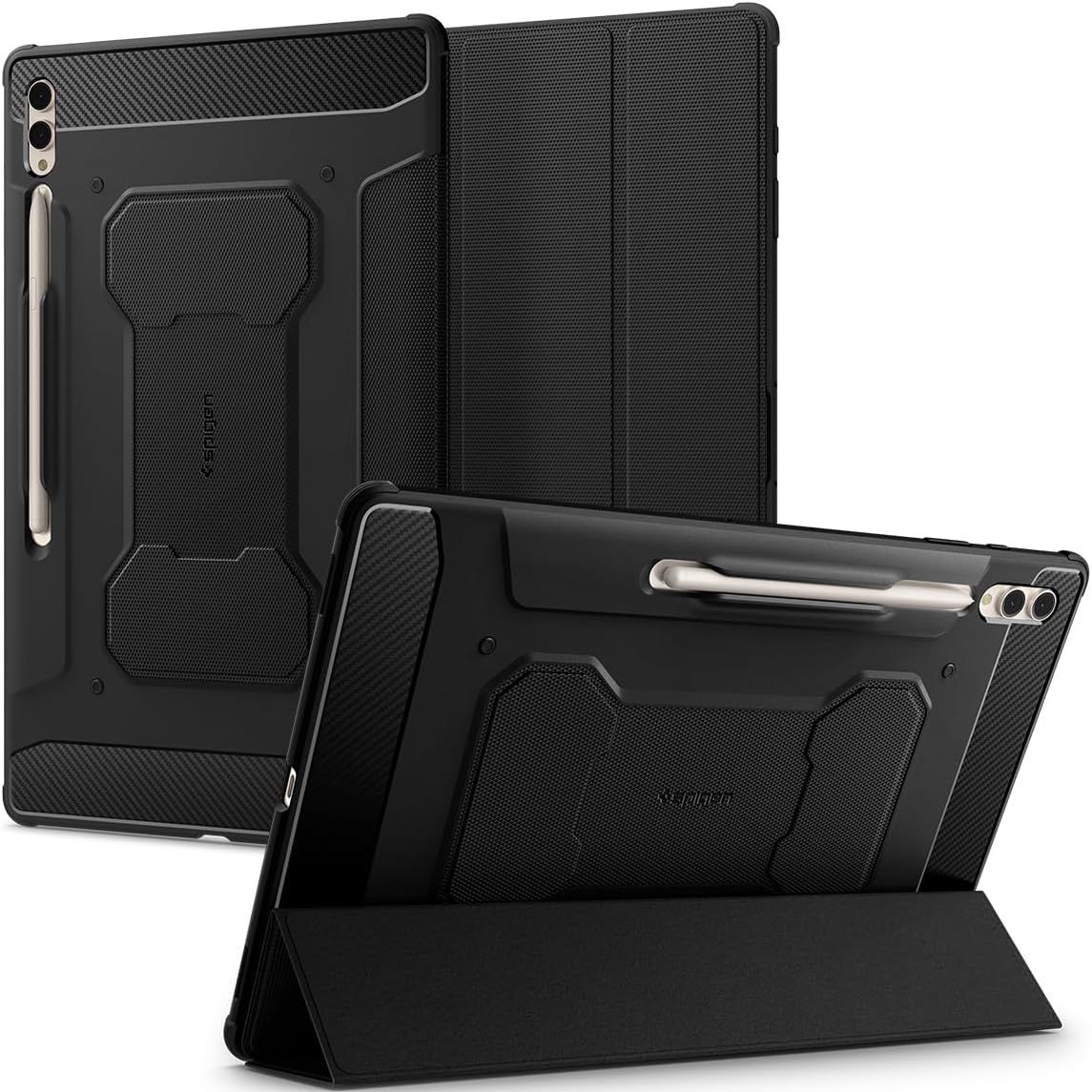 Capa Spigen Rugged Armor Pro na frente e atrás com Samsung Galaxy Tab S10 Ultra em fundo branco