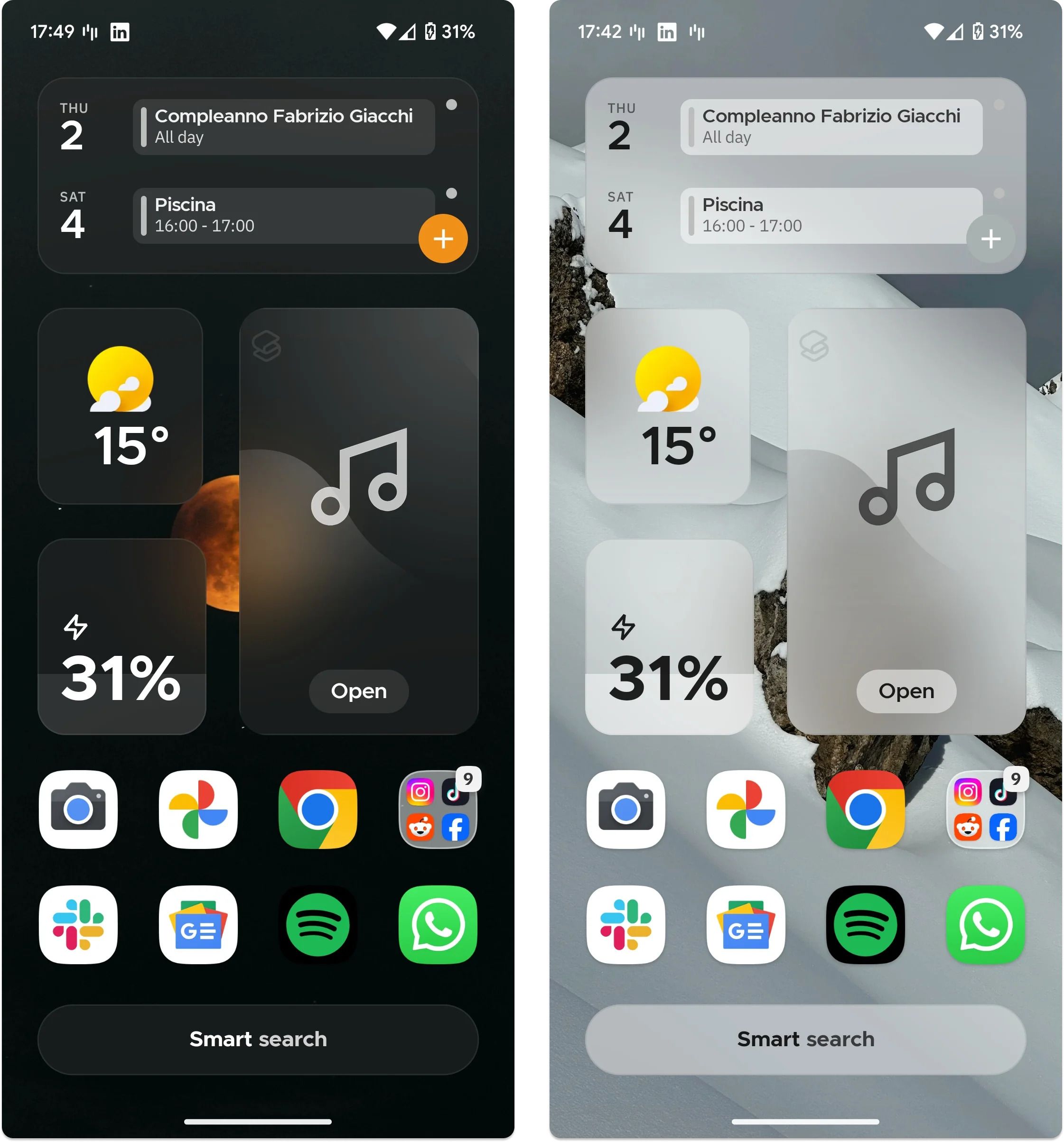 Um exemplo de widgets transparentes do Smart Launcher