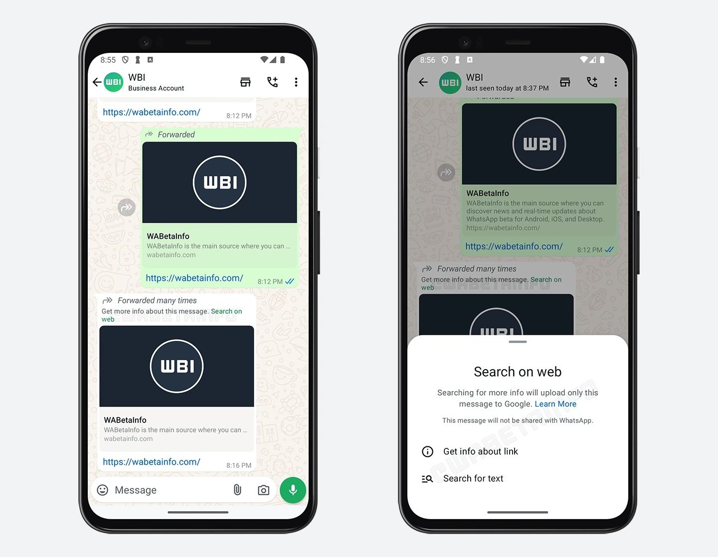 Uma captura de tela do próximo recurso de segurança de link do WhatsApp