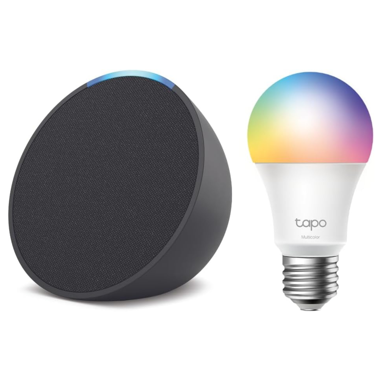 Echo Pop com lâmpada TP-Link Tapo Smart Color