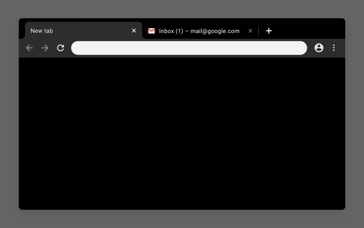 Navegador Google Chrome com o tema ‘Just Black’ aplicado, exibindo um fundo preto escuro com uma barra de endereço cinza simples e ícones minimalistas em escala de cinza.