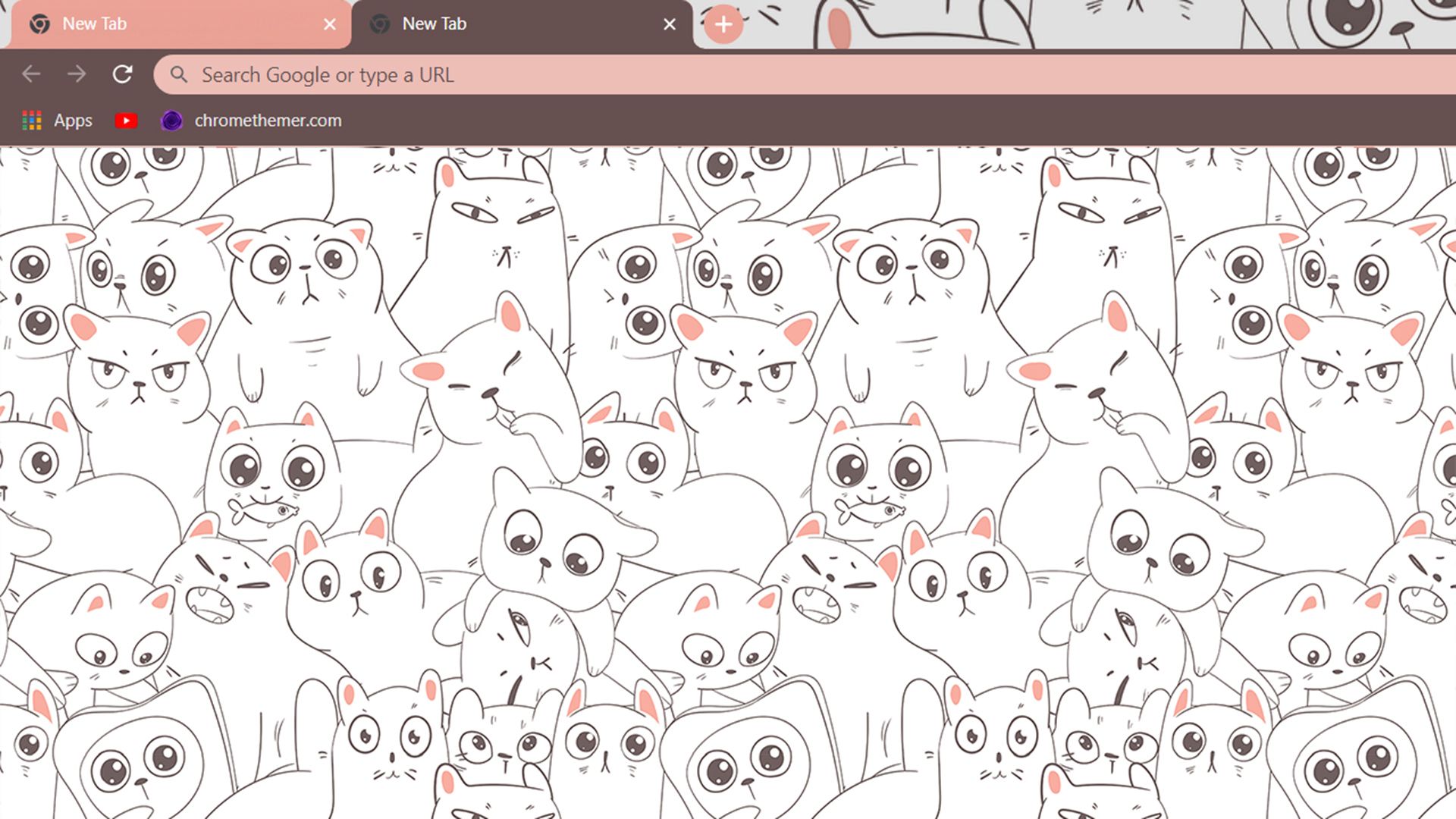 Tema Cartoon Cat do Chrome com gatos fofos desenhados à mão em várias expressões faciais.