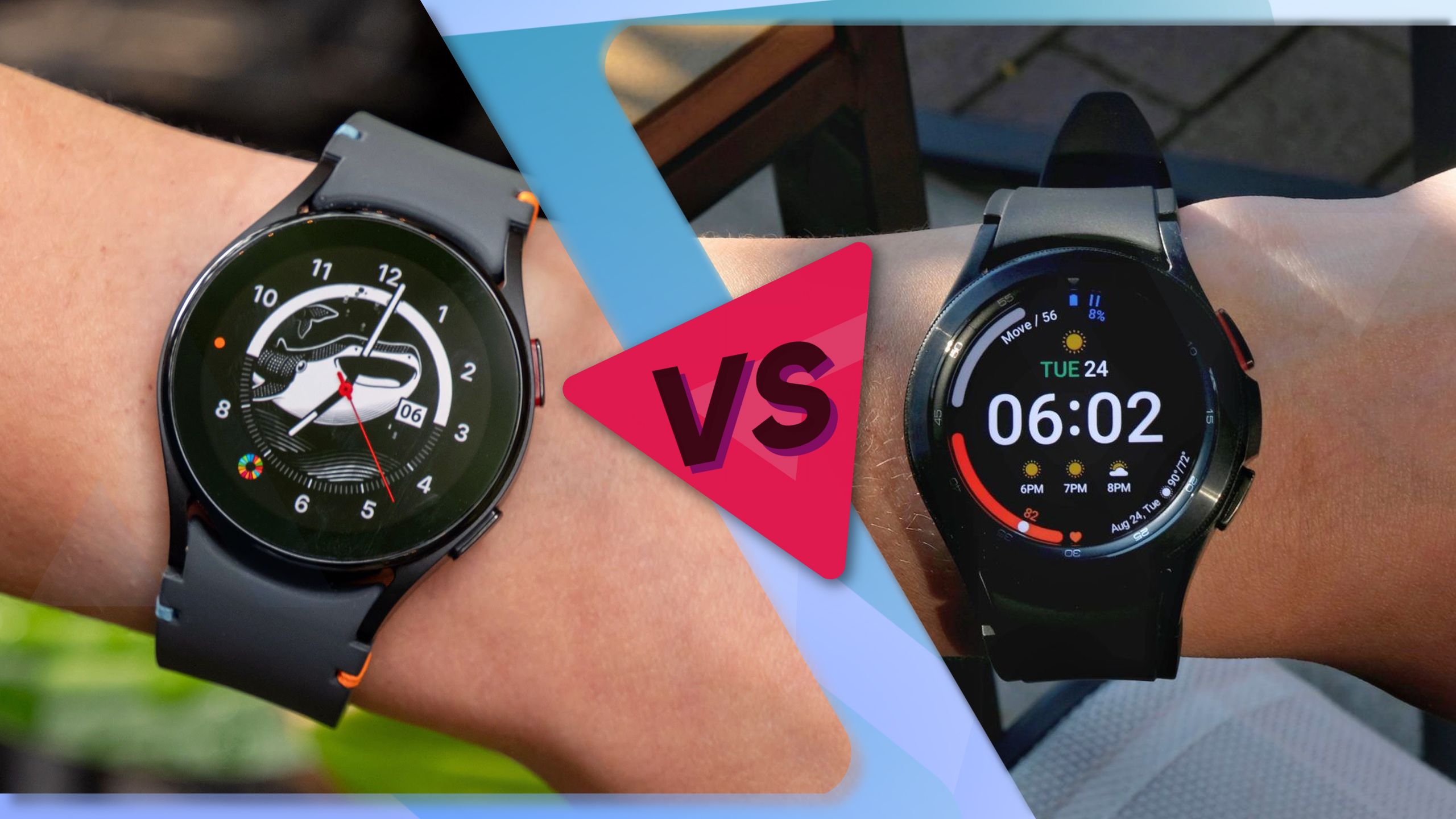 Samsung Galaxy Watch FE versus Galaxy Watch 4 nos pulsos.