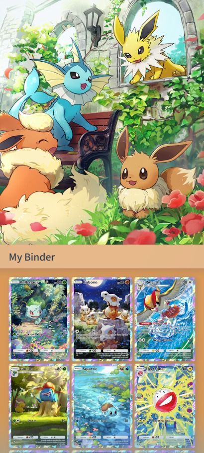 Arte de Pokémon em cima de cartas no jogo TCG Pocket no Android