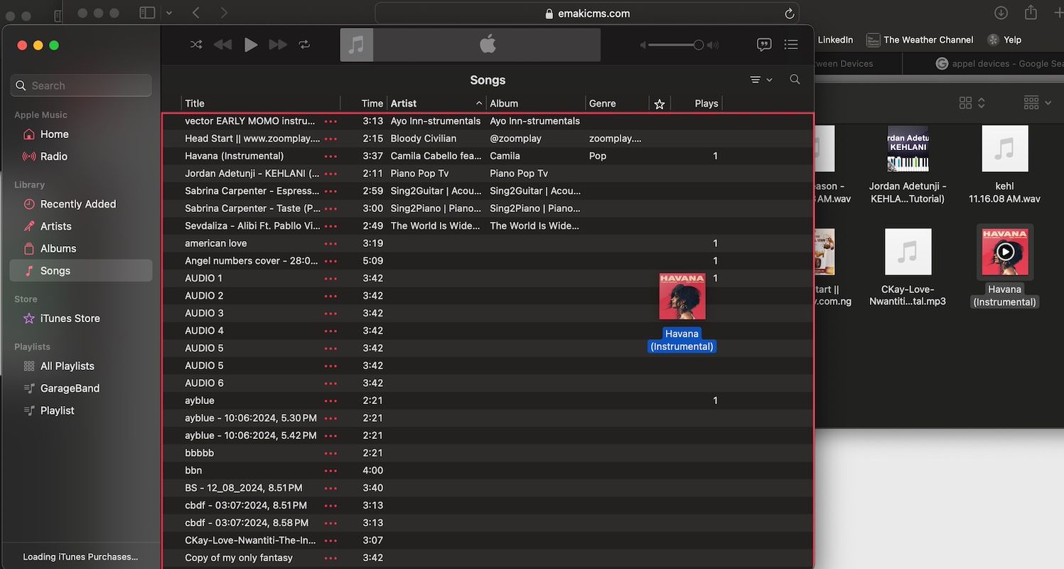 Copiando uma música do Finder para o Apple Music no MacBook