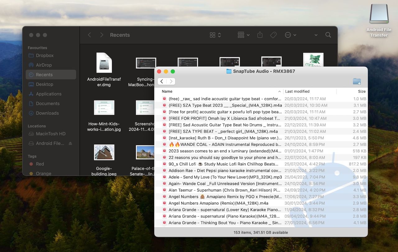 Movendo arquivos de música do Android para o MacBook com o aplicativo Android File Transfer
