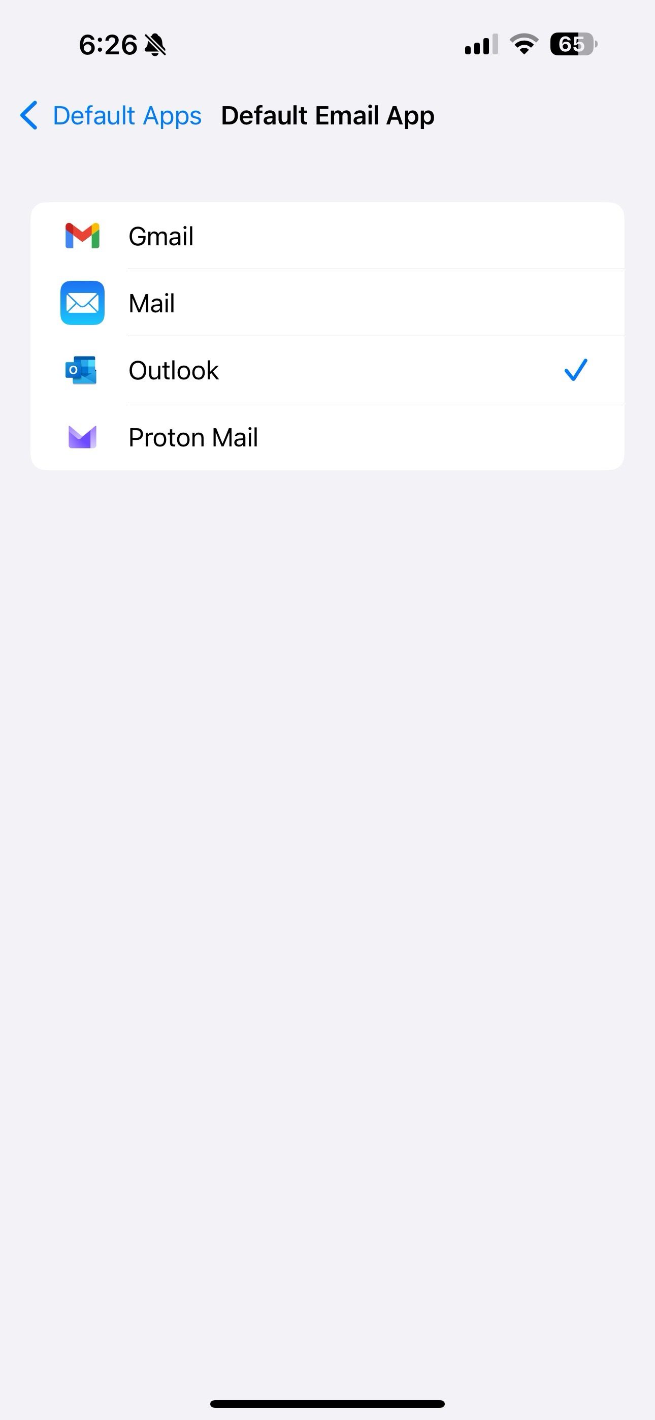 definir Proton como aplicativo de e-mail padrão no iPhone