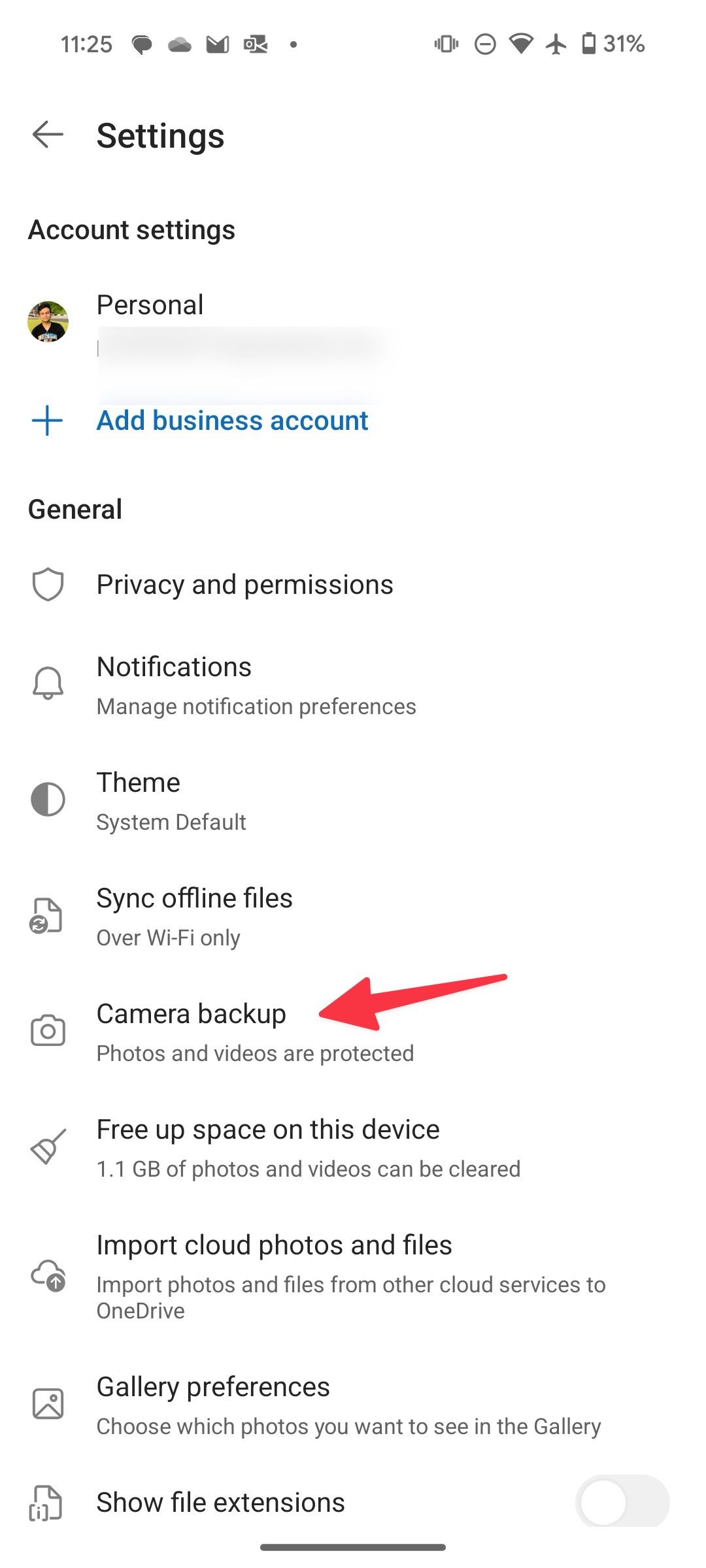 Abra o backup da câmera no OneDrive