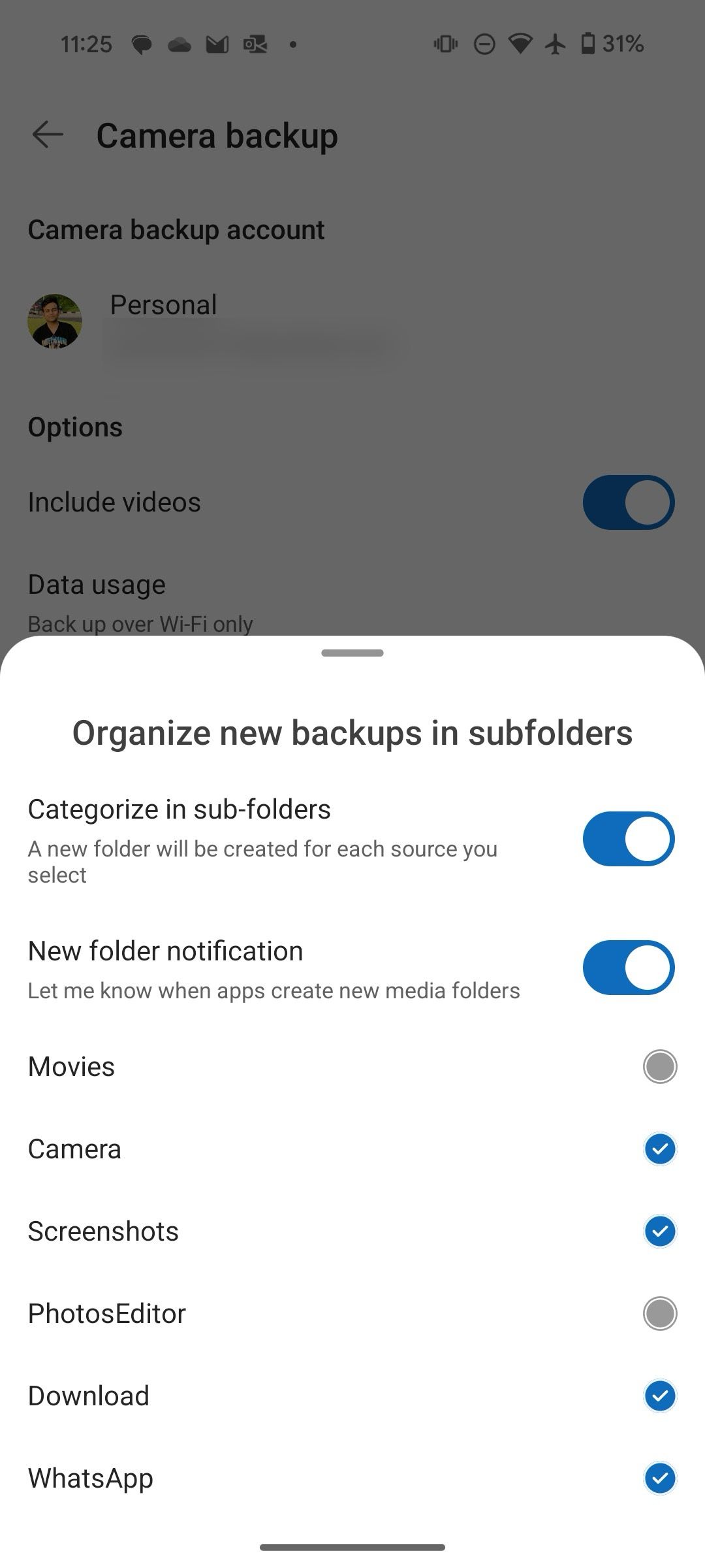 Selecione pastas para fazer backup de mídia no OneDrive